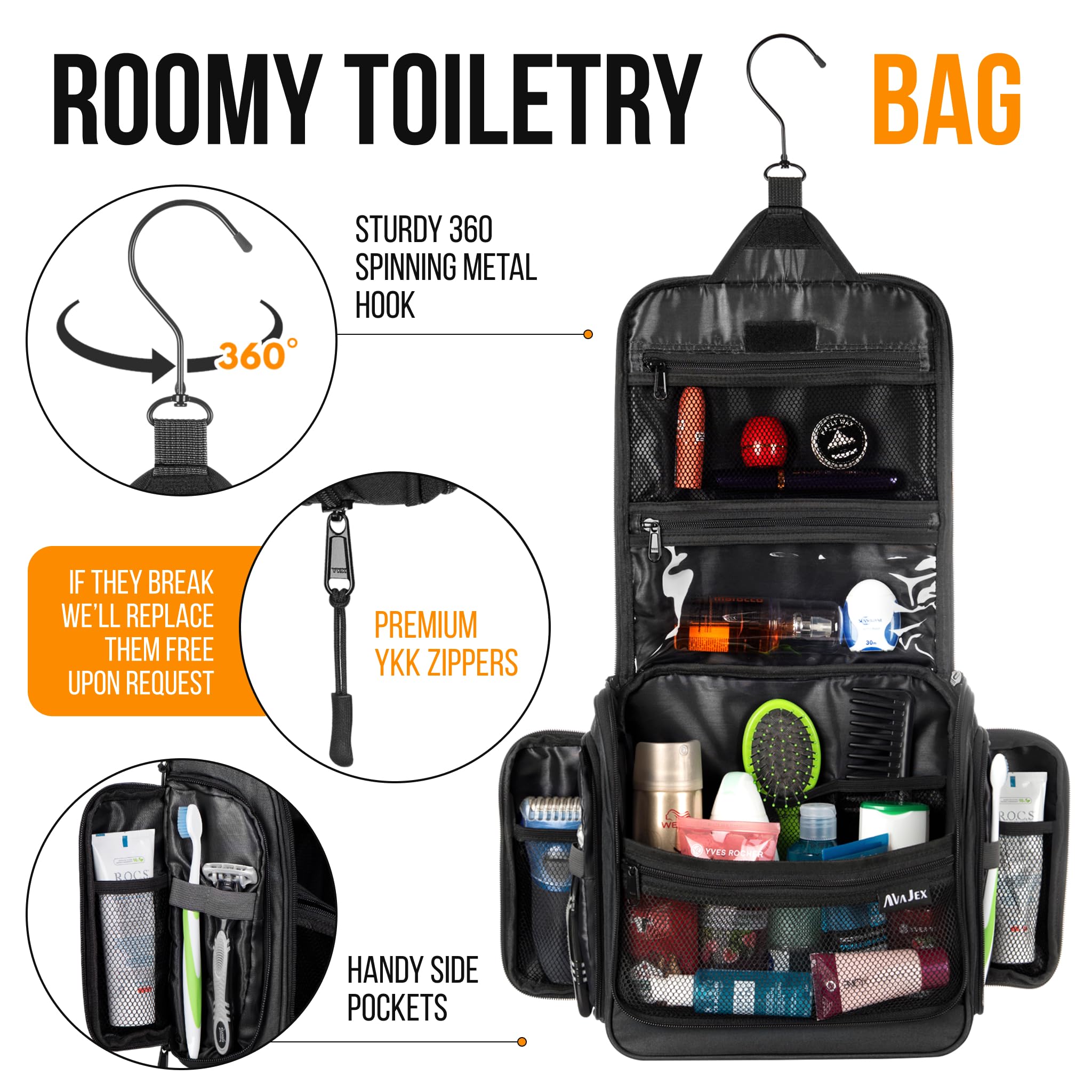 Waterproof Hanging Toiletry Bag for Travel - Large Cosmetic Organizer with 19 Compartments & Metal Swivel Hook - Perfect for Toiletries, Makeup, Cosmetics - Ideal for Camping, Gym, Business Trips and Vacation Packing
