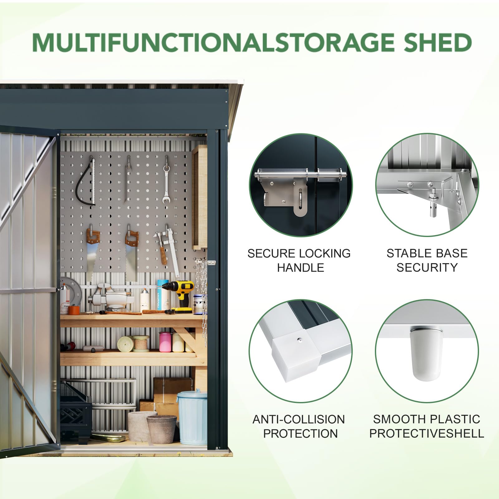 5x3FT Vertical Outdoor Steel Storage Shed with Floor Frame | Lockable Metal Tool Shed for Garden, Backyard, Patio | Weather-Resistant Utility Shed for Bike, Lawn Equipment & Outdoor Gear Storage | Perfect for Small Spaces & Urban Homes