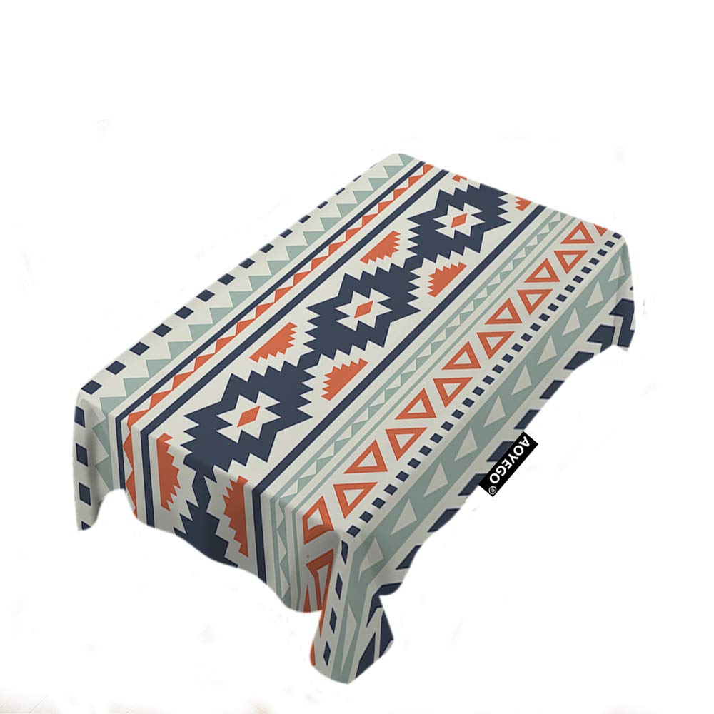 Stylish Geometric Pattern Rectangle Tablecloth - Ethnic Fantasy Striped Design with Cute Triangles in Orange & Green | 60x84 Inch Durable Polyester Fabric | Perfect for Kitchen, Holiday Dinners, Hotels & Restaurants | Spice Up Your Dining Table Decor