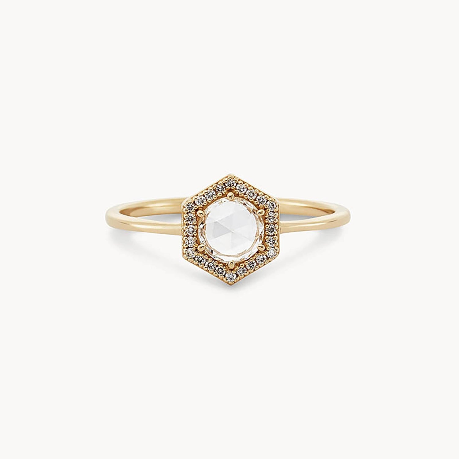 14K Yellow Gold Capella Ring with Rose Cut White Diamond – Elegant Jewelry for Weddings, Anniversaries & Special Occasions