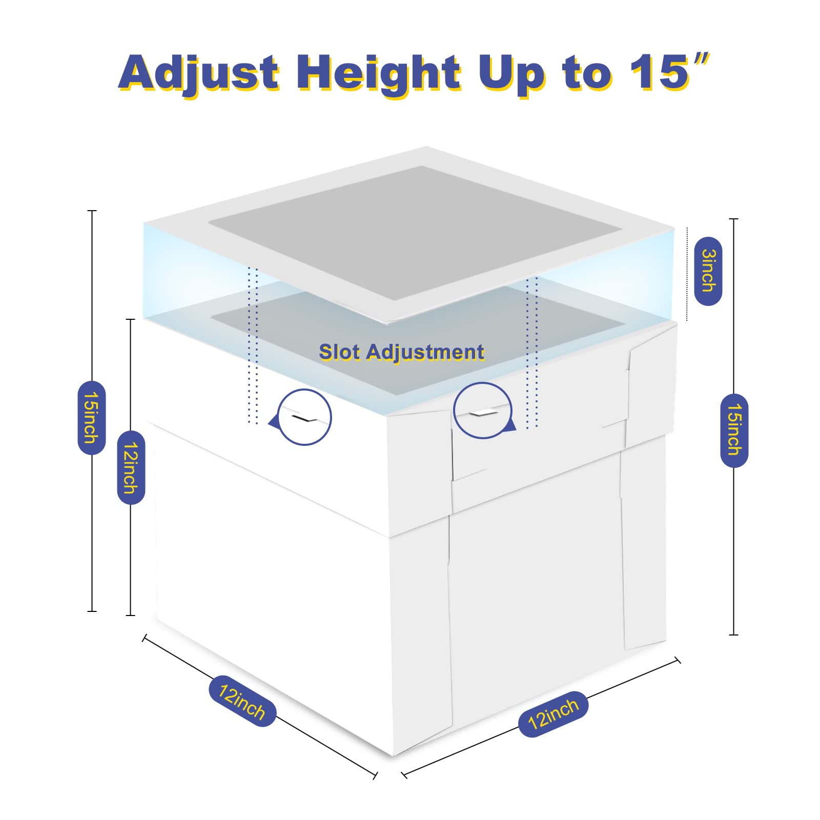 12x12x12 Inch Tall White Cake Box with Window - Disposable Tiered Cake Container & Stand with Silver Cake Board (1 Pack) - Perfect for Wedding Cakes, Birthday Cakes, and Bakery Display