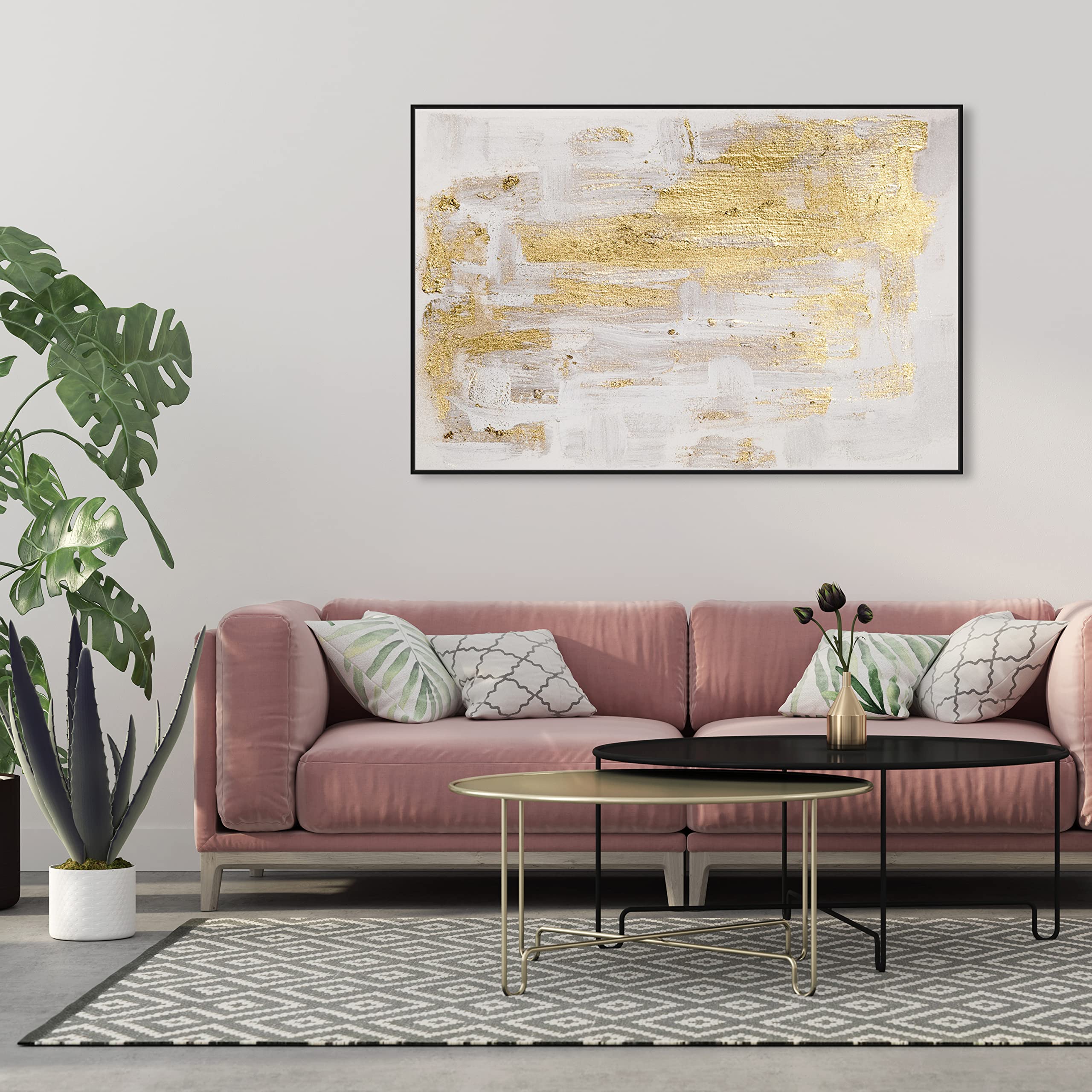 Abstract Wall Art Canvas Print 'Pure Love' - 54x36 Inches, Gold & White - Modern Home Decor for Living Room, Bedroom & Office