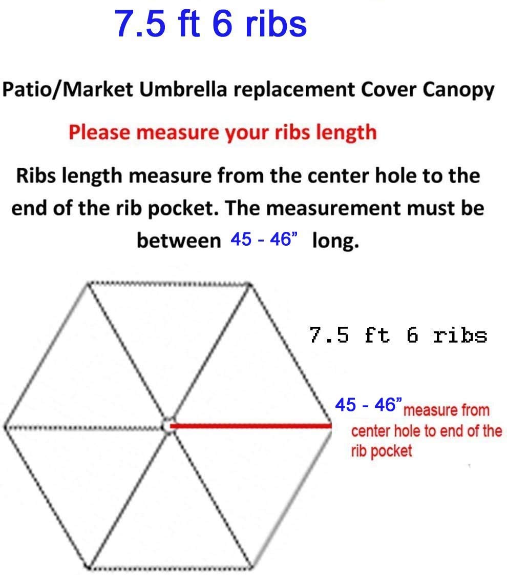 BELLRINO DECOR 7.5 ft 6 Ribs Heavy Duty Replacement Patio Umbrella Canopy Cover - Durable Outdoor Shade for Poolside, Garden, Backyard & Deck (Canopy Only)