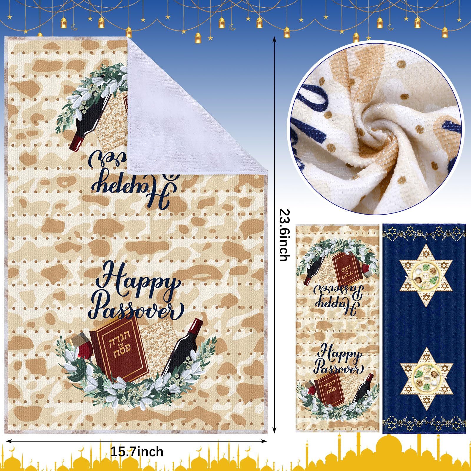 5-Piece Passover Kitchen Set - Apron, Pot Holder, Oven Mitts & Towels - Hostess Gift for Women & Men - Perfect for Passover Cooking, Baking & Holiday Entertaining
