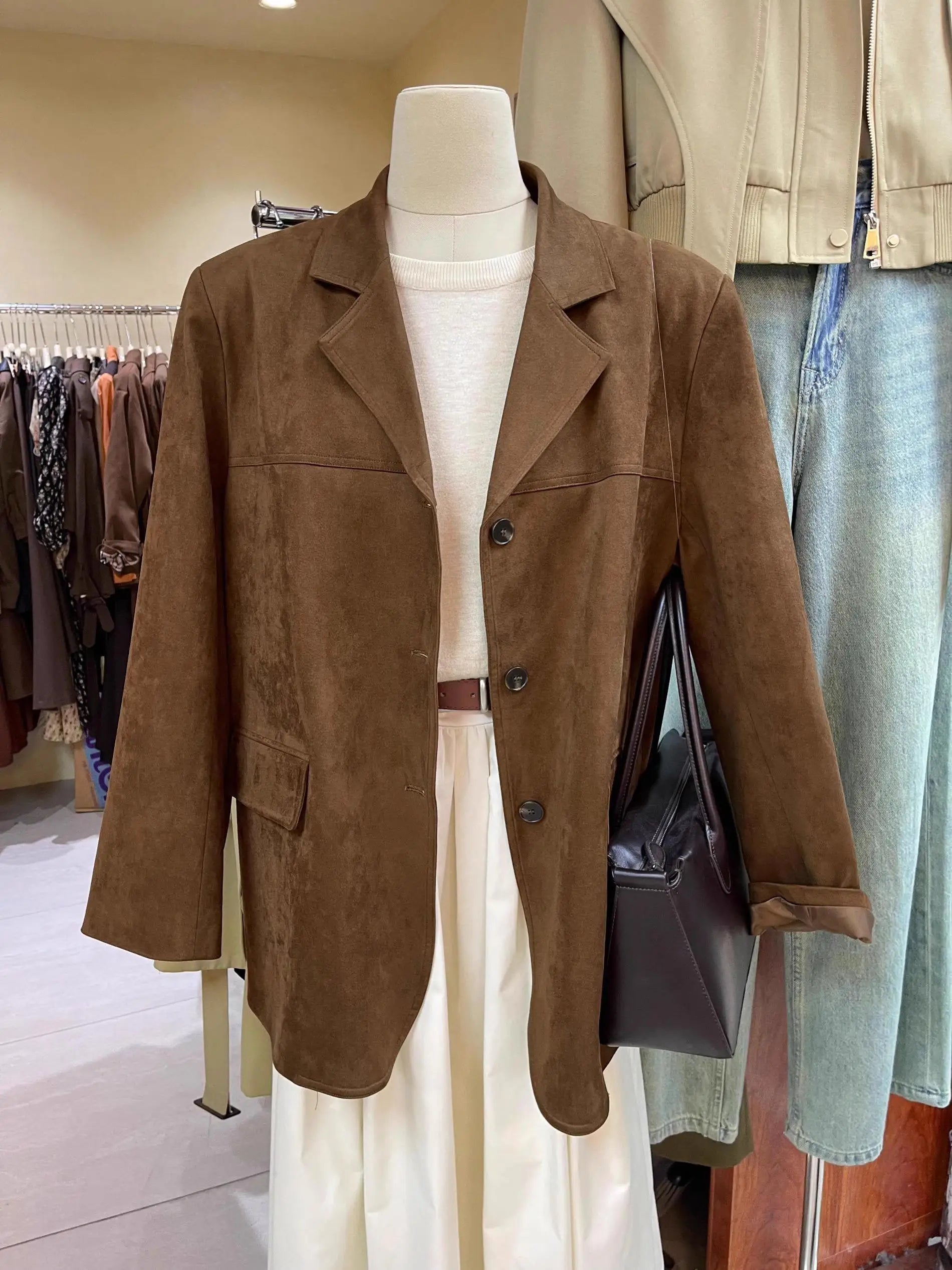 2024 Autumn Women's Fashion Blazer - Elegant Brown Long Sleeve Single Breasted Office Coat for Professional Women | Perfect for Business Meetings, Work Attire & Formal Occasions