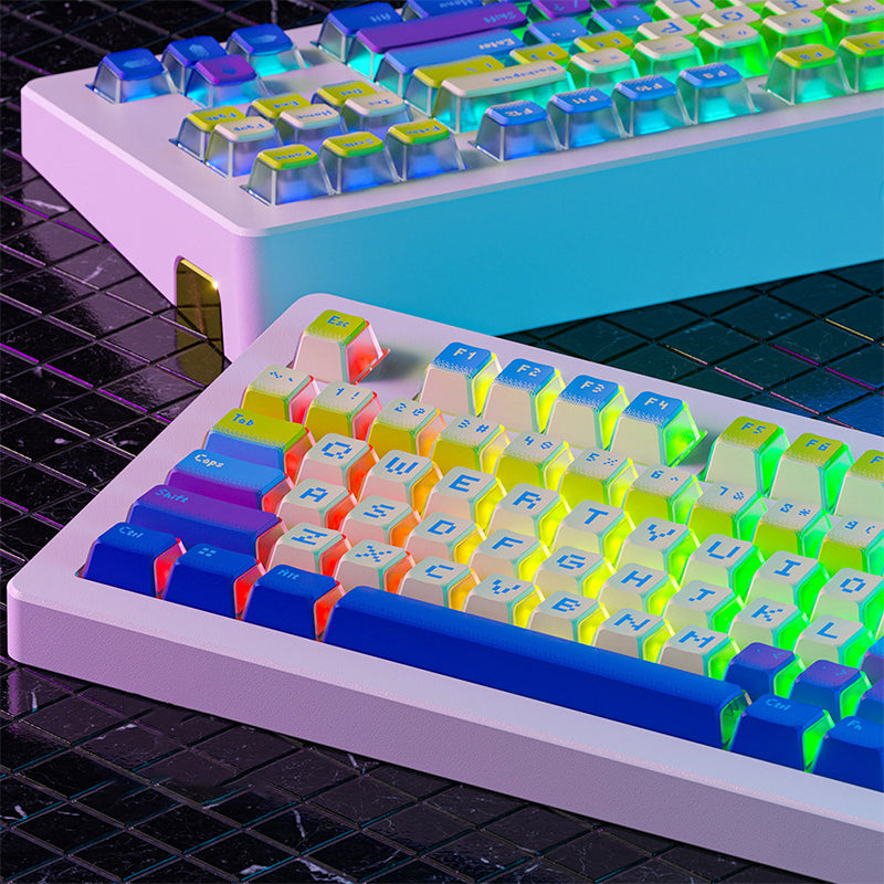 MOMOKA Pixel Ocean ANSI/ISO OEM Profile Keycap Set - 128 Keys Custom Mechanical Keyboard Keycaps for Gaming, Typing & Office Work