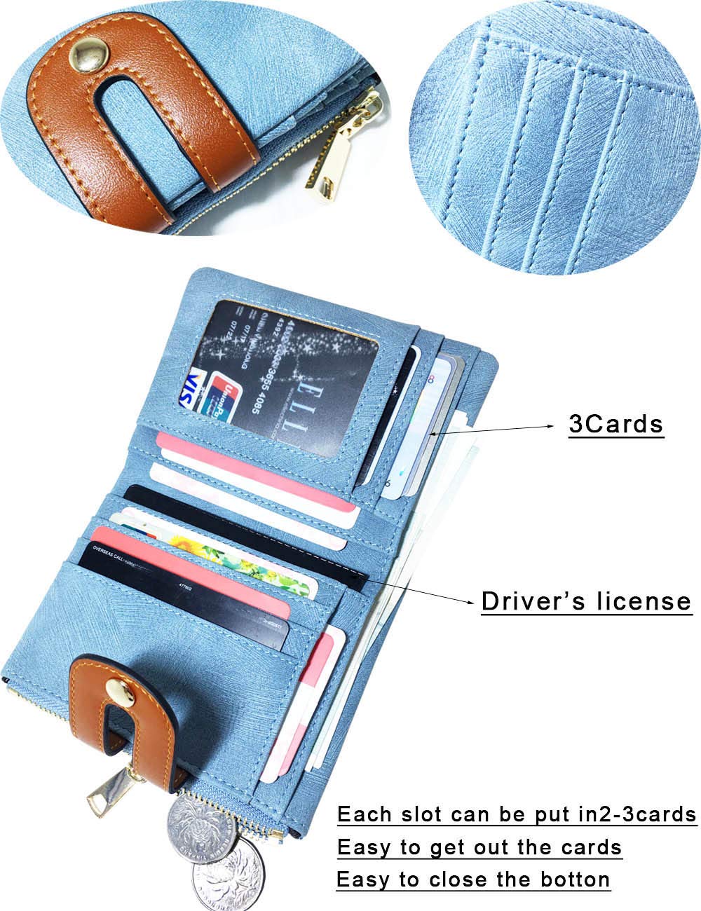 AOXONEL RFID Bifold Leather Wallet for Women - Slim Compact Purse for Cards & Coins | Travel & Daily Use