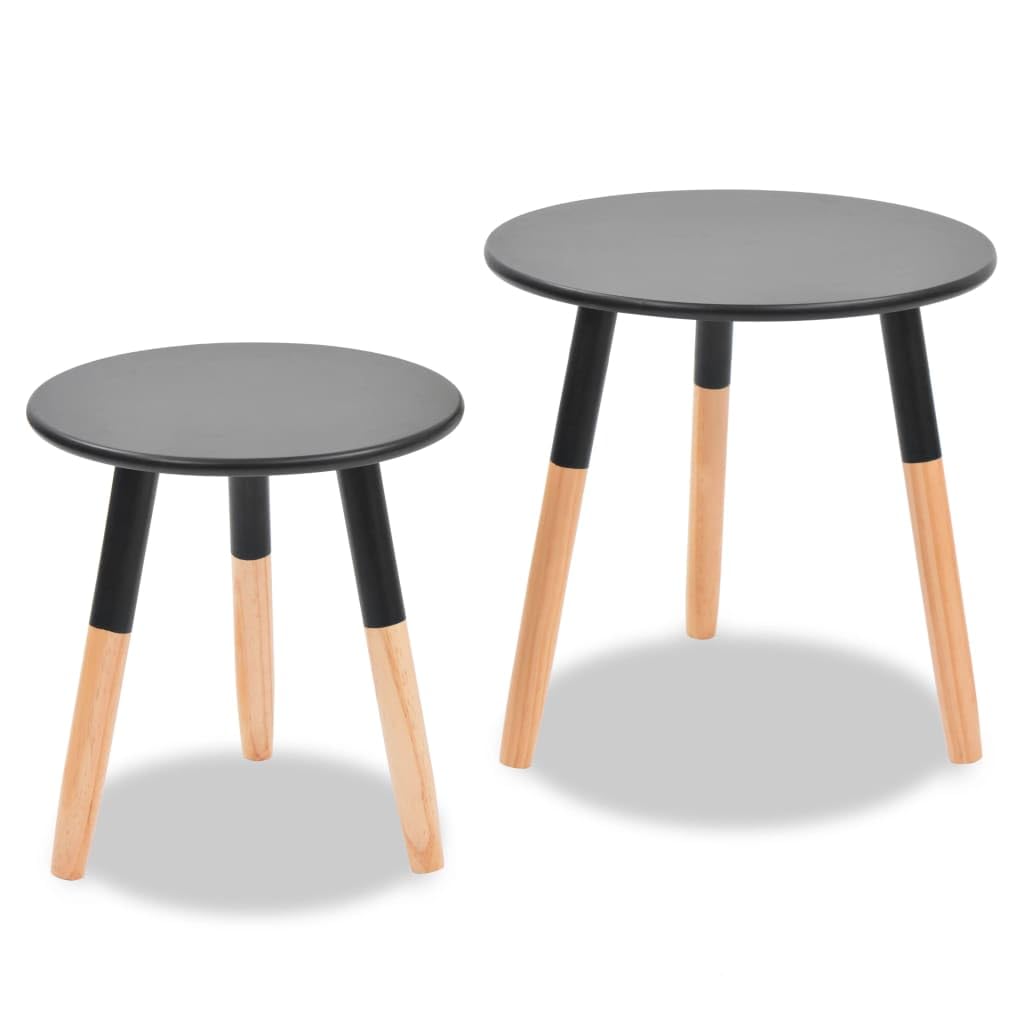 vidaXL 2-Piece Scandinavian Style Solid Pinewood Side Table Set in Black - Elegant End Tables for Living Room, Bedroom, Office | Perfect as Nightstands, Coffee Tables or Lounge Accent Furniture