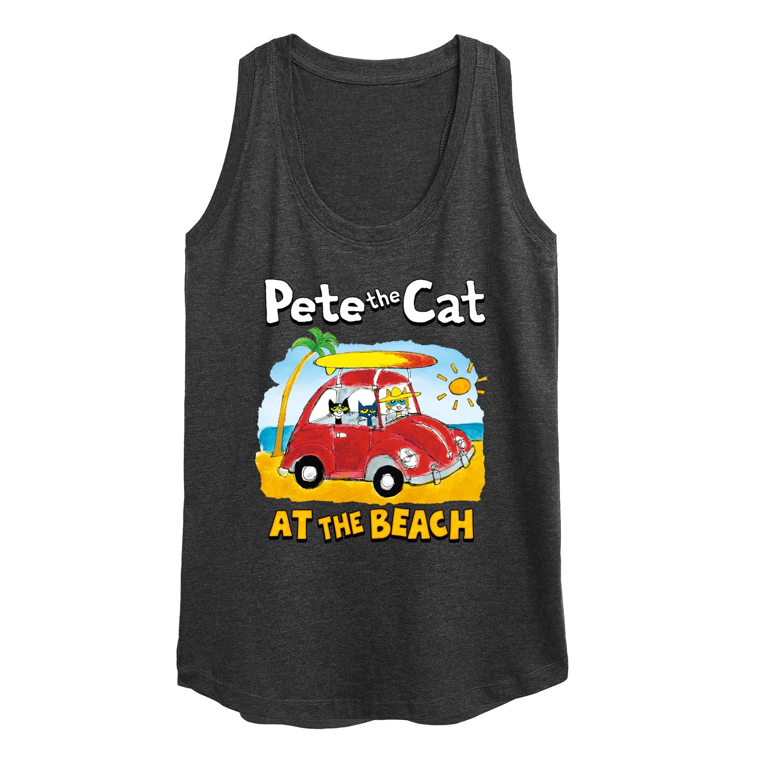 Pete the Cat at The Beach Women's Racerback Tank Top - Cute Graphic Tee for Summer Outings, Beach Vacations & Casual Wear