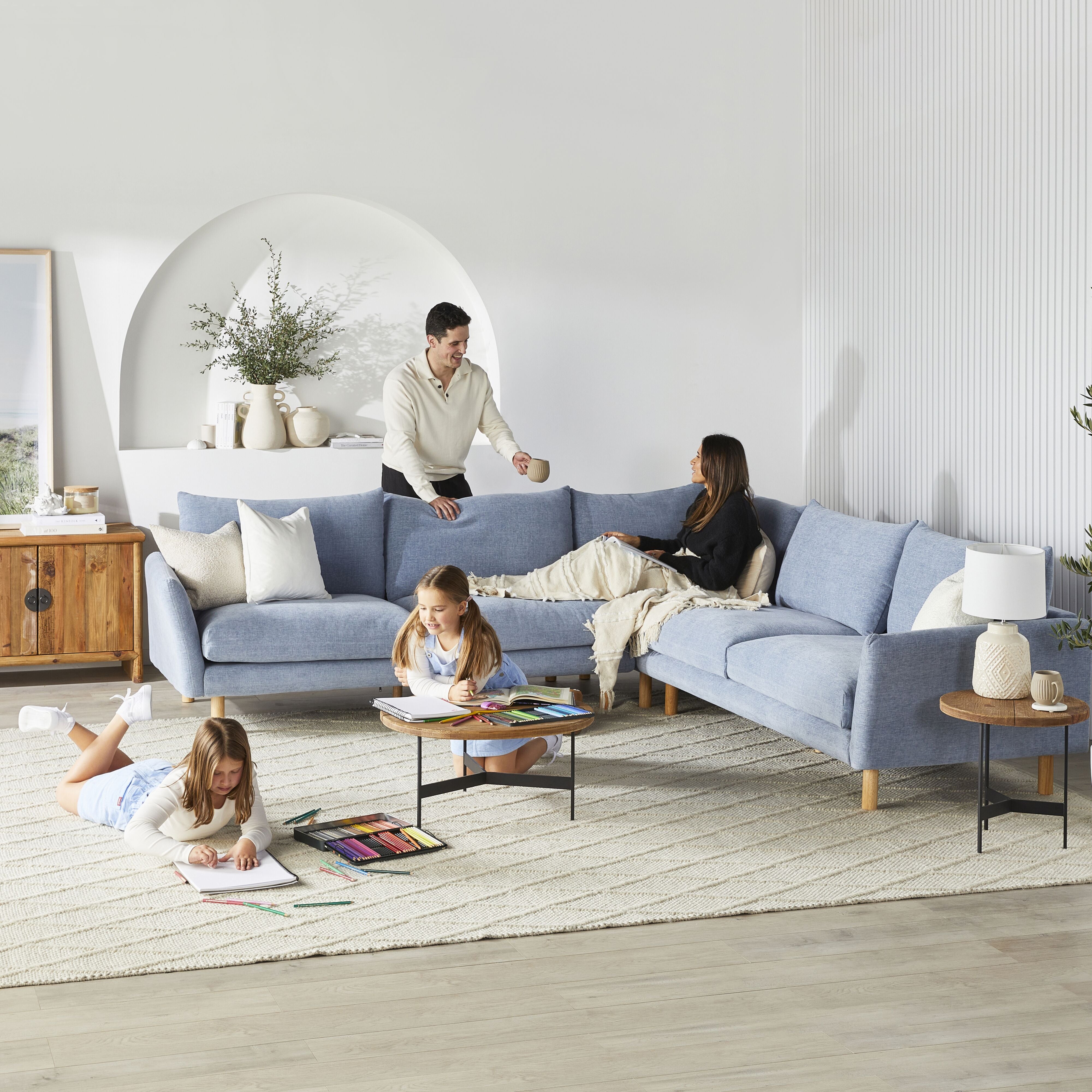 3-Piece Corner Sofa Set in Serene Morning Sky Blue - Perfect for Living Room, Lounge & Small Spaces
