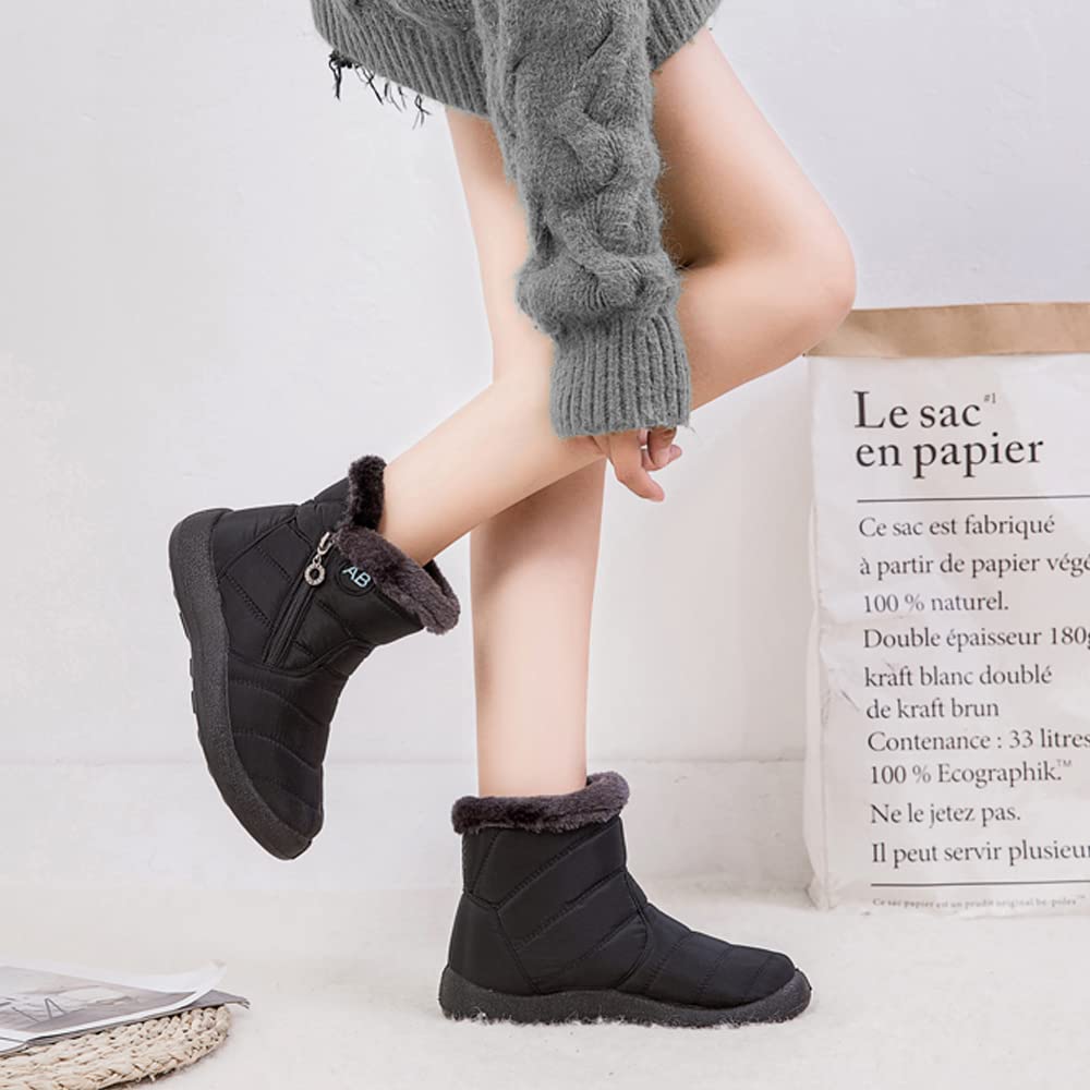 Women's Winter Snow Boots - Fur Lined Waterproof Ankle Booties with Slip-On Design for Outdoor Activities | Warm & Cozy Footwear for Snowy Weather, Hiking, and Casual Winter Wear