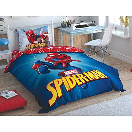 Spider-Man Licensed 3-Piece Duvet Cover Set - 100% Cotton Single/Twin Size Bedding with Duvet Cover, Fitted Sheet & Pillowcase | Perfect for Kids' Rooms, Superhero Themed Bedrooms & Marvel Fans