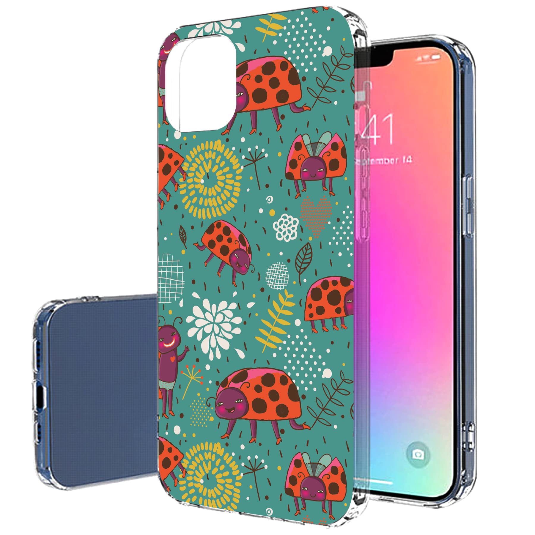 Slim Thin Gel TPU Case for Apple iPhone 13 Pro Max - Lightweight Flexible Soft Anti-Scratch Ladybug Print Phone Cover - Perfect for Everyday Protection, Work, Travel & Outdoor Activities