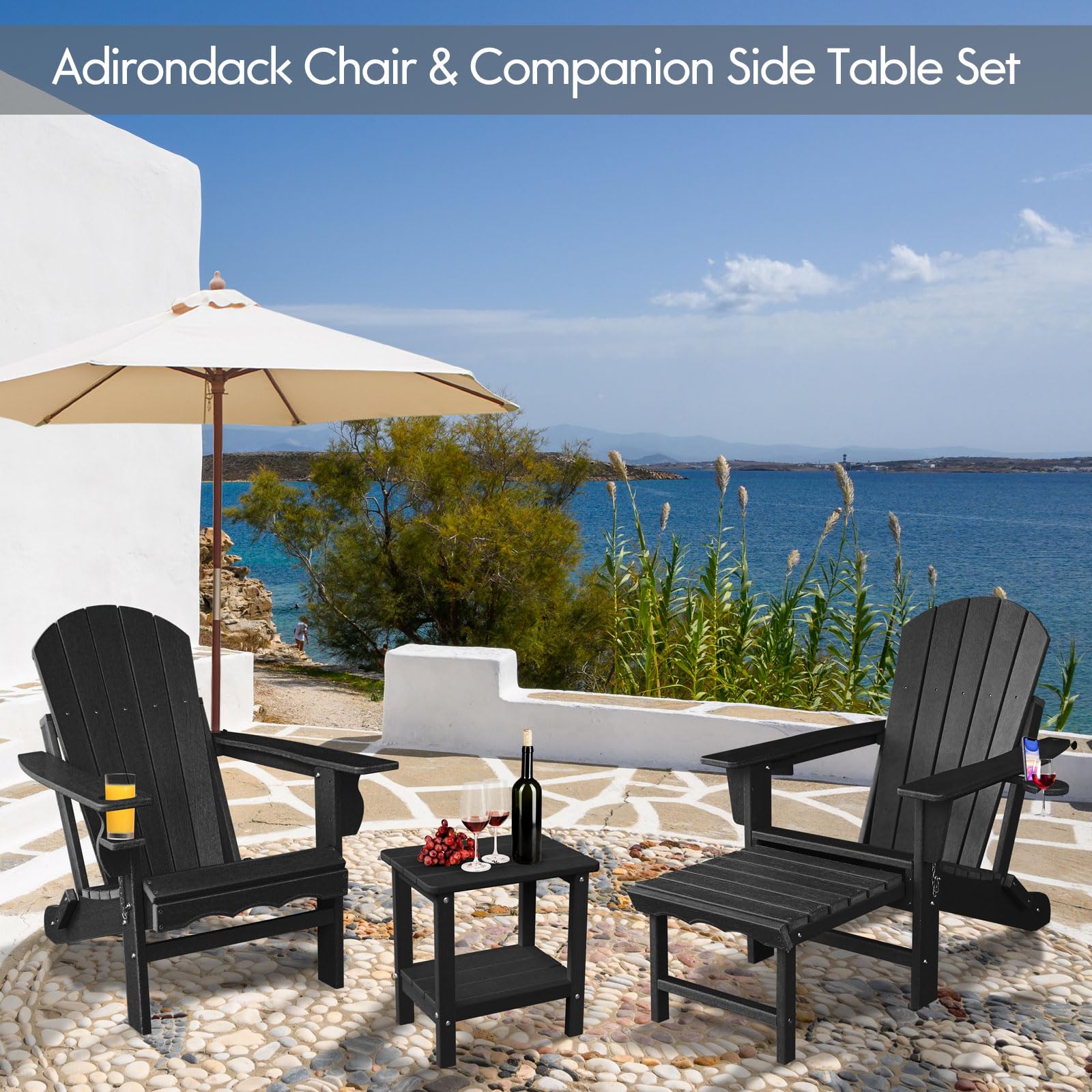 **Folding Adirondack Chair with Side Table - All-Weather Resistant Outdoor Patio Furniture for Backyard, Fire Pit, Garden & Poolside Relaxation**