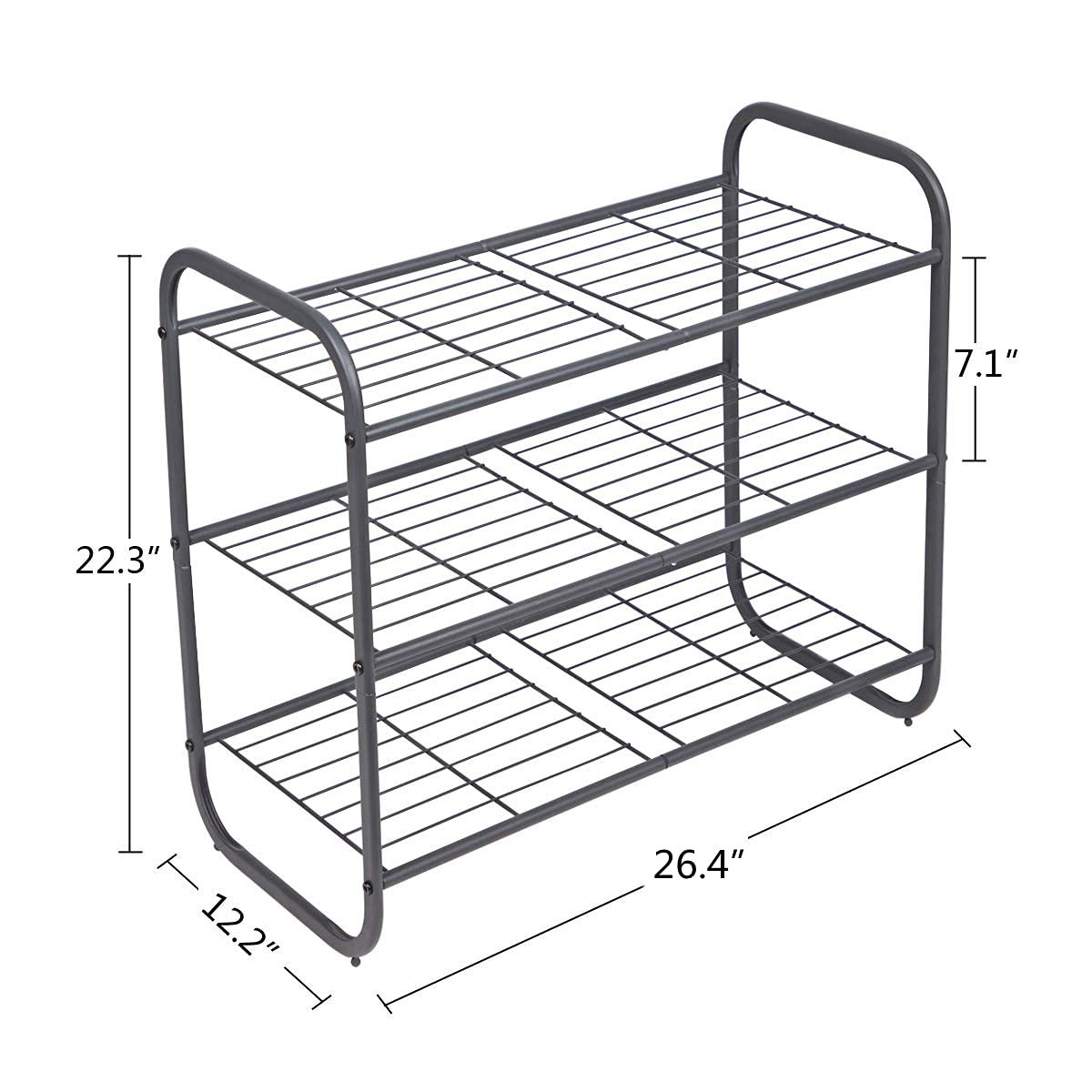 MAX Houser 3-Tier Metal Shoe Rack - Sturdy Free Standing Shoe Storage Organizer with Wire Grid Design - Space Saving Shoe Tower for Closet, Bedroom, Entryway - Gunmetal Finish - Perfect for Small Spaces & Shoe Organization