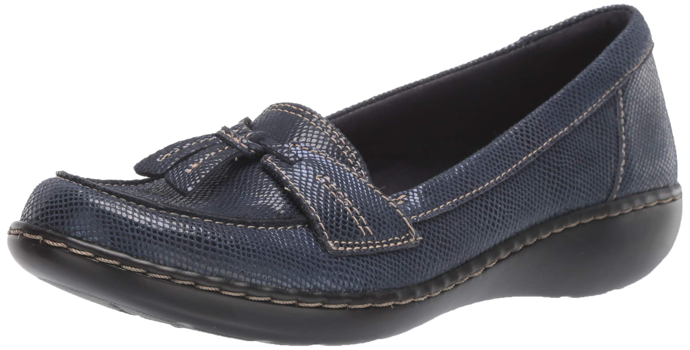 Clarks Women's Ashland Bubble Loafer - Navy Snake Leather for Work & Travel