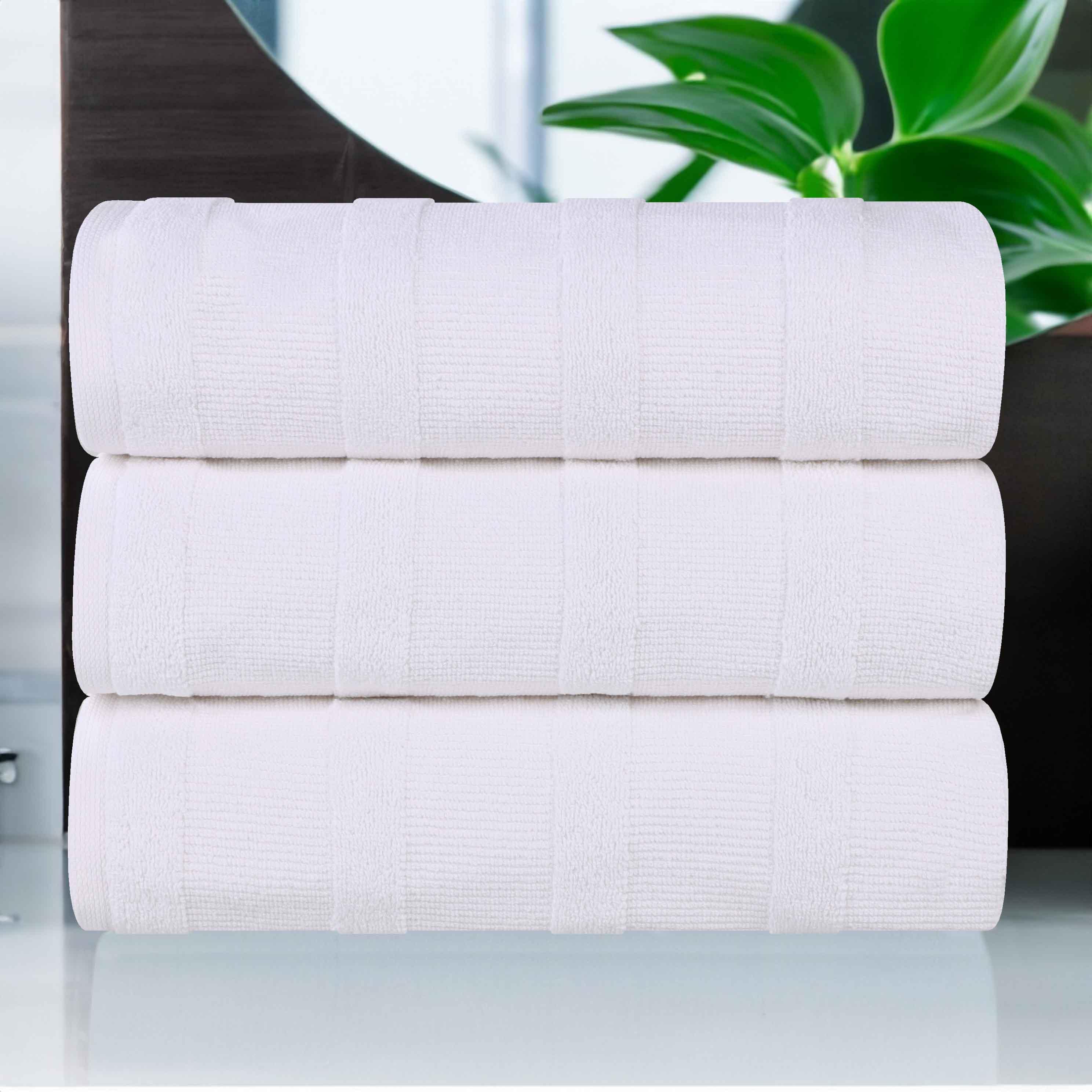 Premium Roma Cotton Ribbed Textured Bath Towels Set of 3 - Ultra Soft & Absorbent Luxury Towels for Spa, Bathroom & Beach Use