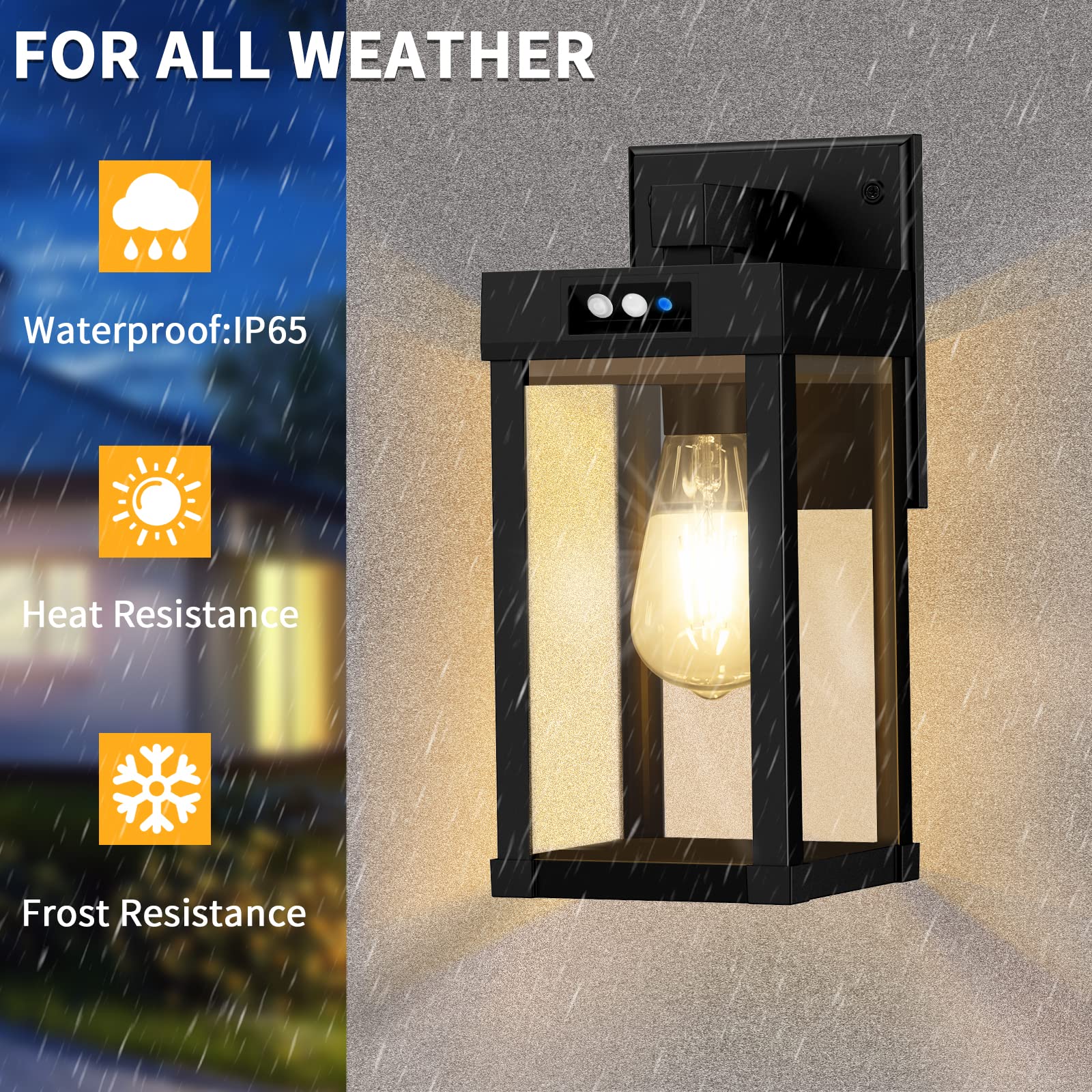 Solar Powered Outdoor Wall Lights with Motion Sensor - Waterproof Solar Porch Light with 3 Lighting Modes & Clear Panel - Solar Wall Sconce for Garage, Yard, Front Door (Ideal for Nighttime Security & Pathway Illumination)