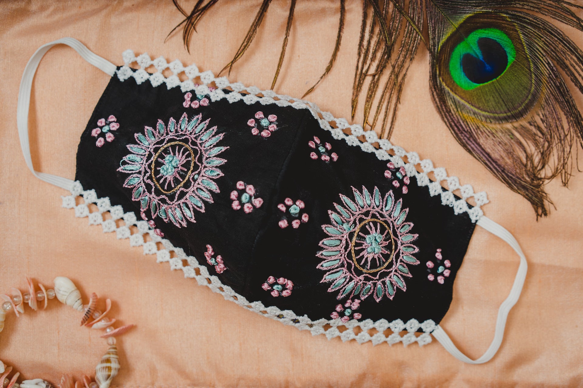 Floral Embroidered Cotton Lace Face Mask - Breathable & Stylish (Set of 4 Different Designs) for Women, Fashion Accessories, Daily Wear & Special Occasions