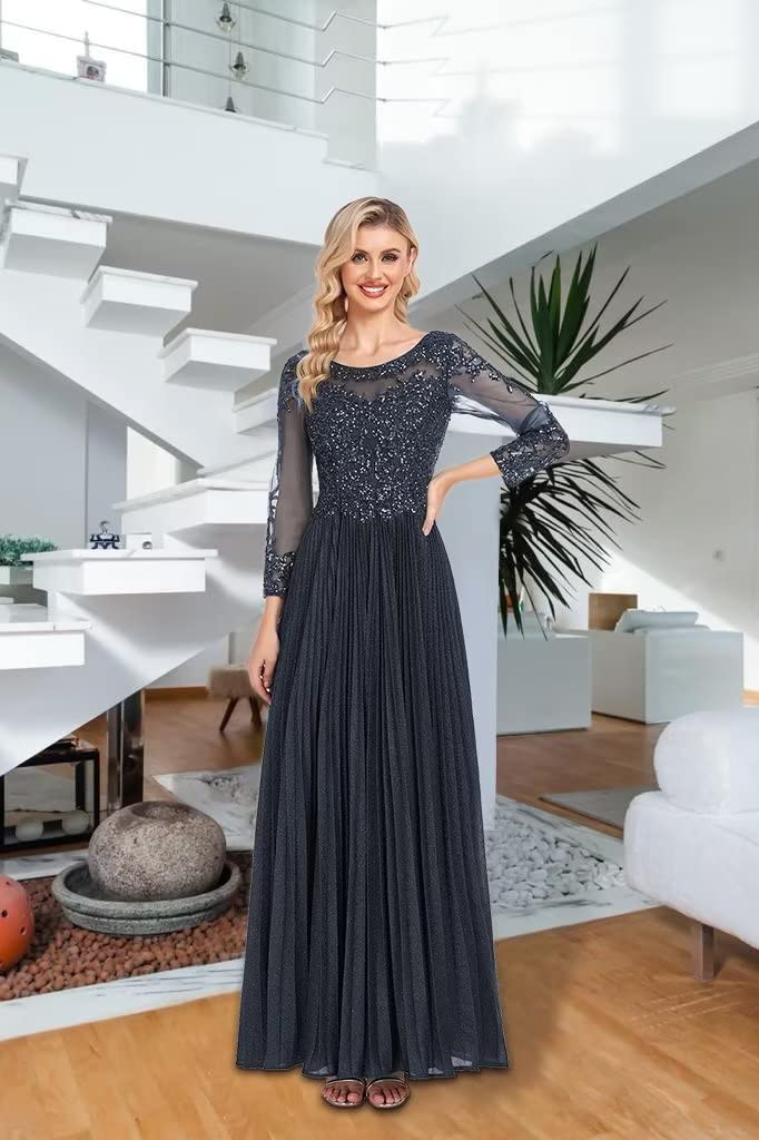Elegant Royal Blue Lace Appliques Mother of The Bride Dress with Sequin Sleeves - Formal Evening Gown Size 8 for Weddings, Parties & Special Occasions