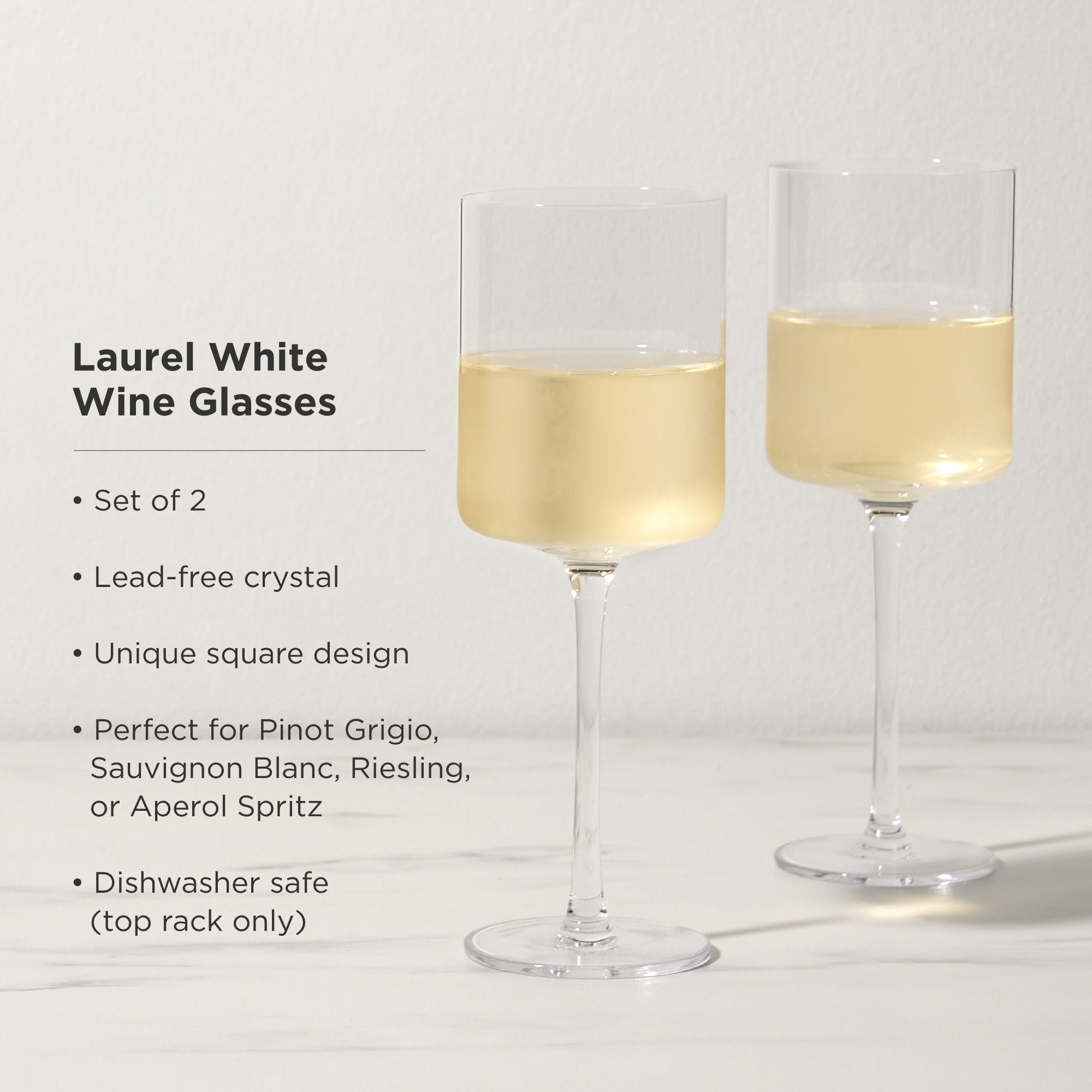 Premium Laurel Crystal White Wine Glasses Set of 2 - Elegant Stemware for Chardonnay, Sauvignon Blanc & Fine Dining - Perfect for Weddings, Anniversaries & Dinner Parties