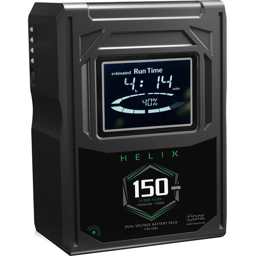 CoreSWX Helix 150 Mini Dual Voltage V-Mount Battery (14V/28V Output, 147Wh, 14.8V) - High-Capacity Li-ion Power Solution for Cinema Cameras, LED Lights & Film Production Gear