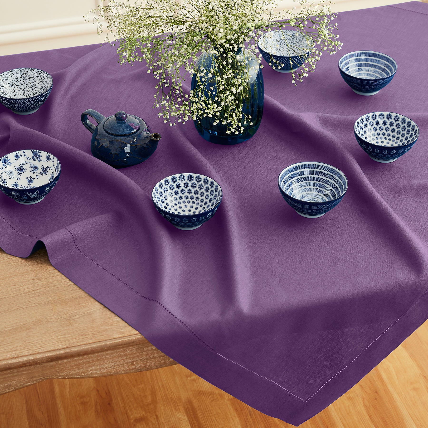Classic Hemstitch Table Throw - Elegant Linen Table Runner for Dining Room Decor, Wedding & Holiday Table Settings