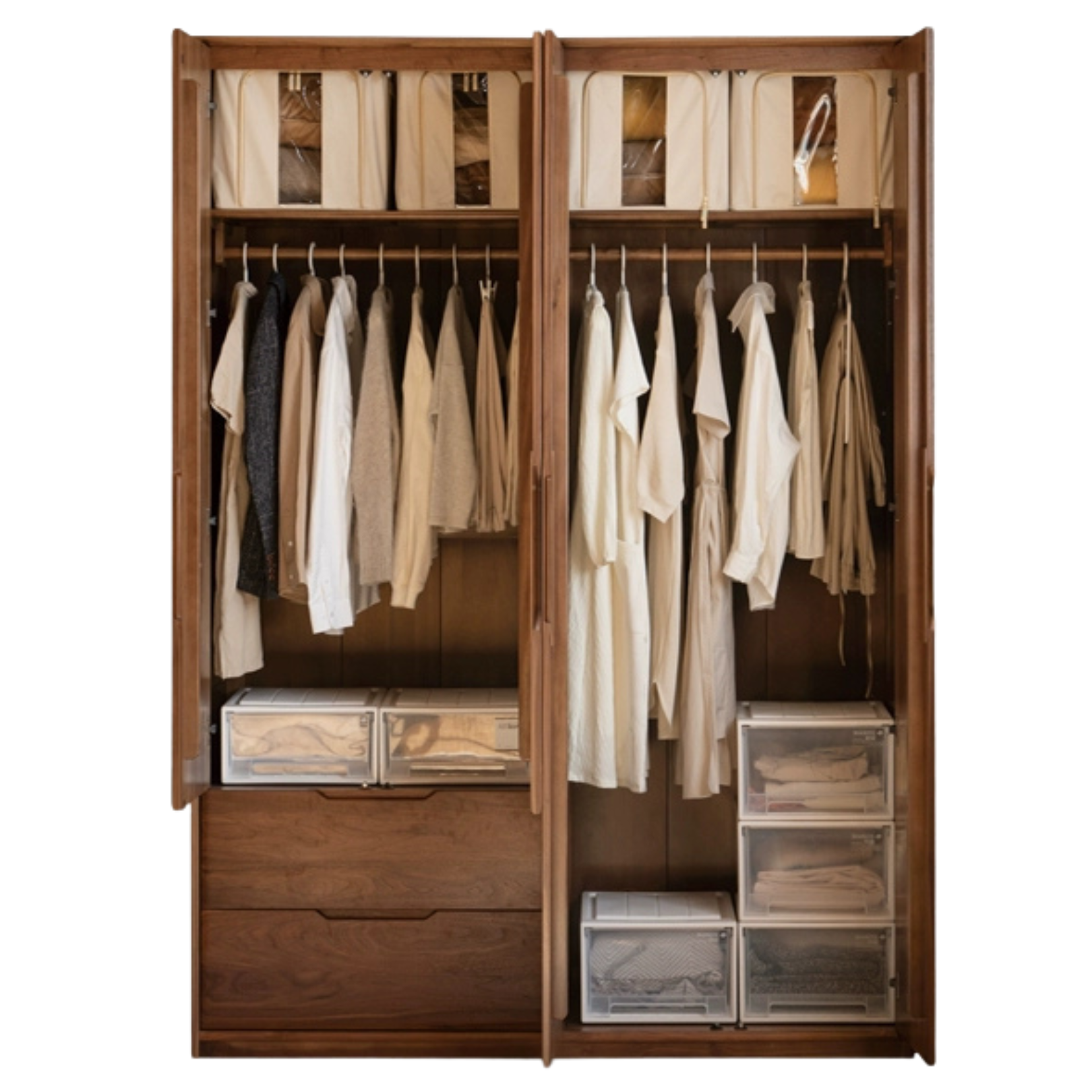 61.4x22.4x86.6 inch / 156x57x220сm / Walnut color / four-door wardrobe B