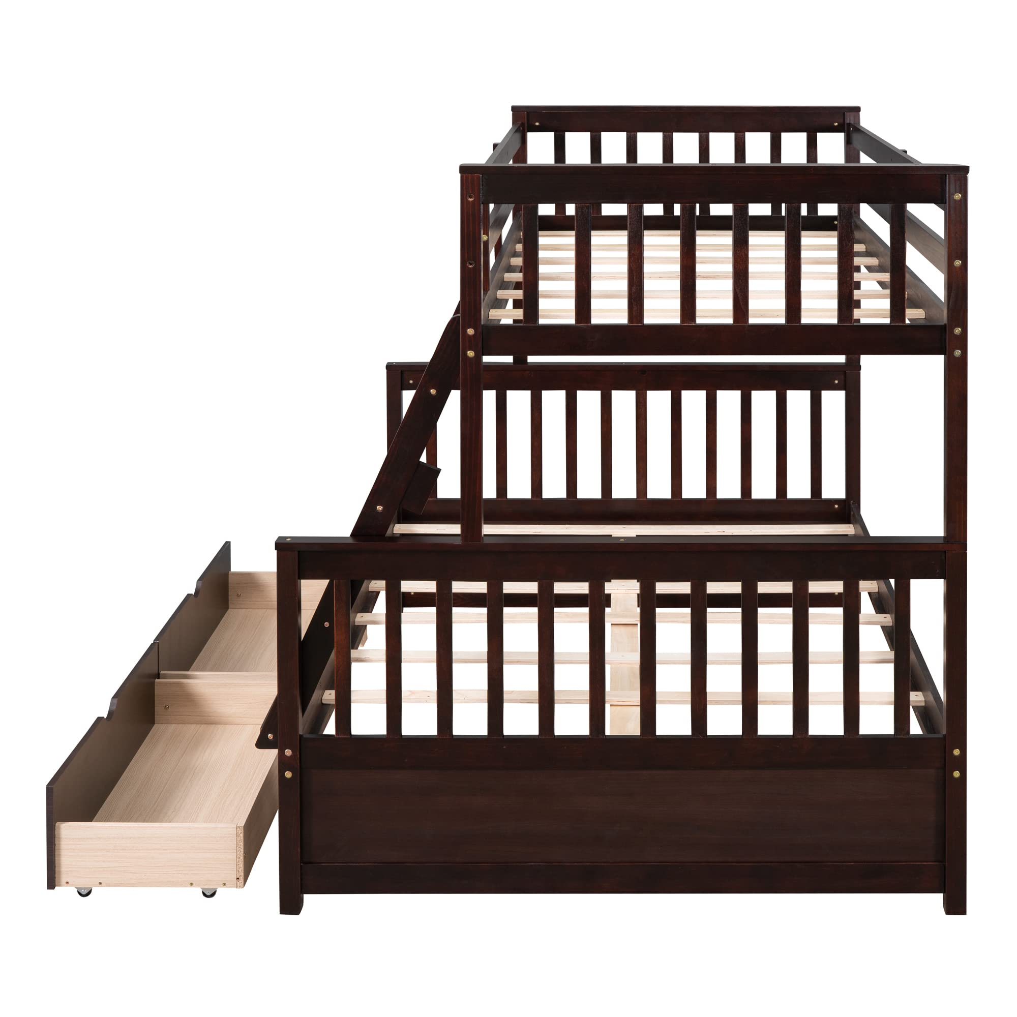 Harper & Bright Designs Twin Over Full Bunk Bed with Storage Drawers - Solid Pine Wood Frame, Safety Guard Rails & Ladder - Space Saving Kids & Teens Bunk Bed for Boys & Girls - No Box Spring Needed - Espresso Finish - Perfect for Small Bedrooms, Shared Kids Rooms & Vacation Homes