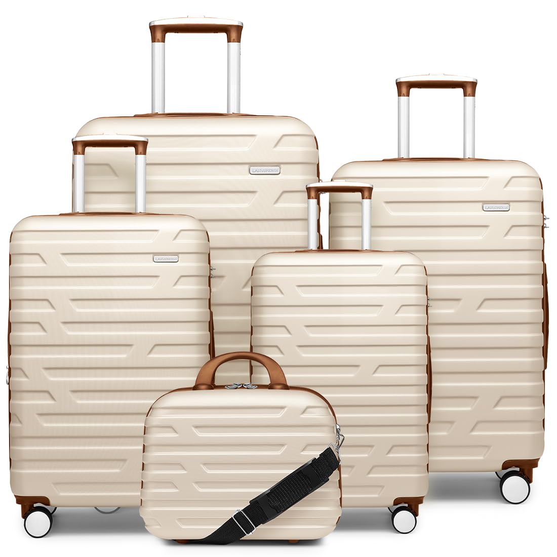 5-Piece Lavender Hardside Expandable Luggage Set for Women with TSA Lock, Wheels & Cosmetic Case - Lightweight Travel Suitcases in White & Brown - Perfect for Air Travel, Vacations & Business Trips