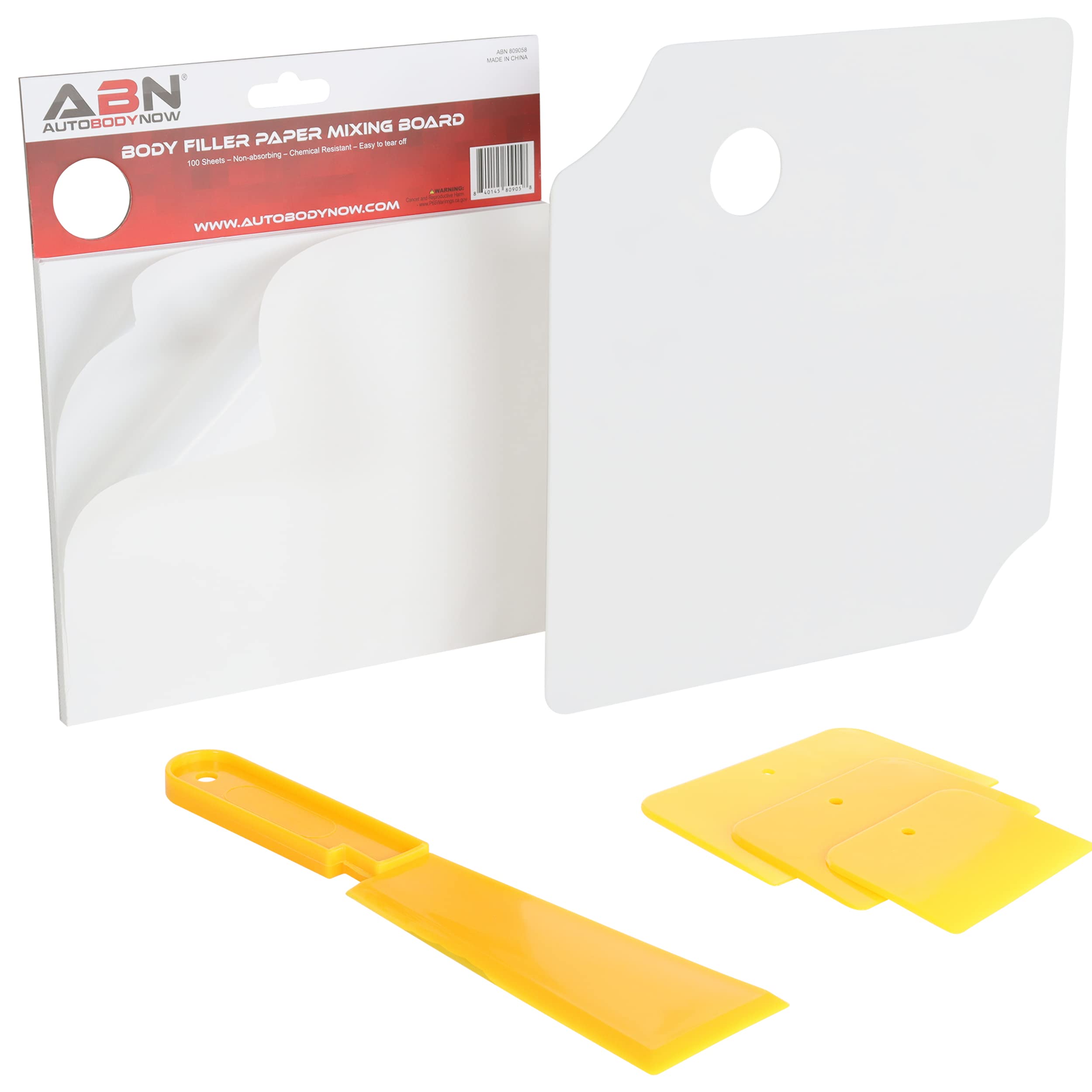 ABN Body Shop Mixing Boards Kit - 100pc Plastic Scraper & Body Filler Mixing Boards for Auto Body Repair, Scratch Filling & Paint Work | Perfect for DIY Car Repairs & Professional Auto Body Shops