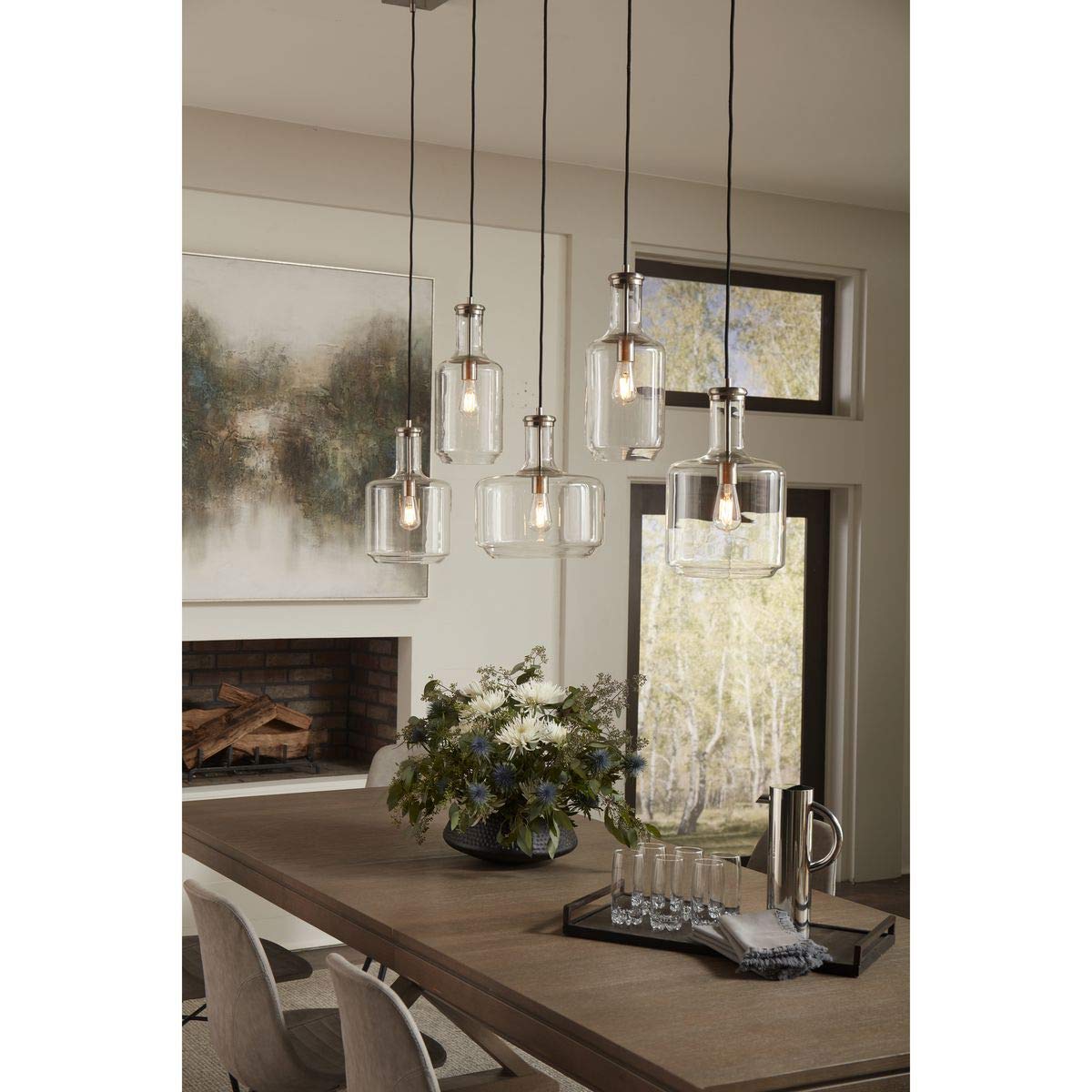 Latrobe Collection 1-Light Clear Glass Coastal Pendant Light with Brushed Nickel Finish - Perfect for Kitchen Island, Dining Room, and Beach House Decor