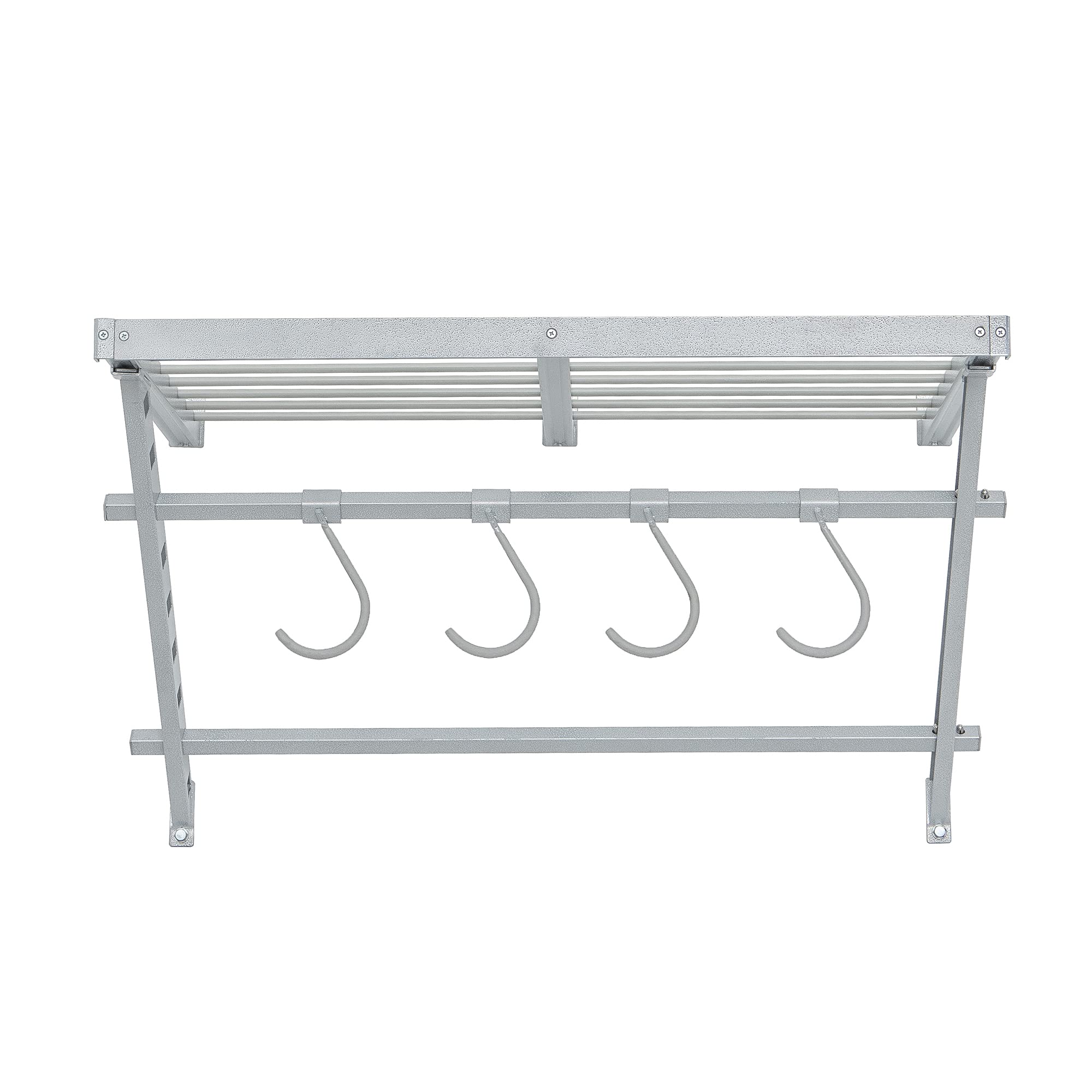 32 Inch Wide Wall Mounted Utility Storage Rack with 4 Bike Hooks & 20 Inch Deep Shelf - White | Garage Organization, Bike Storage, Home & Workshop Shelving Solution