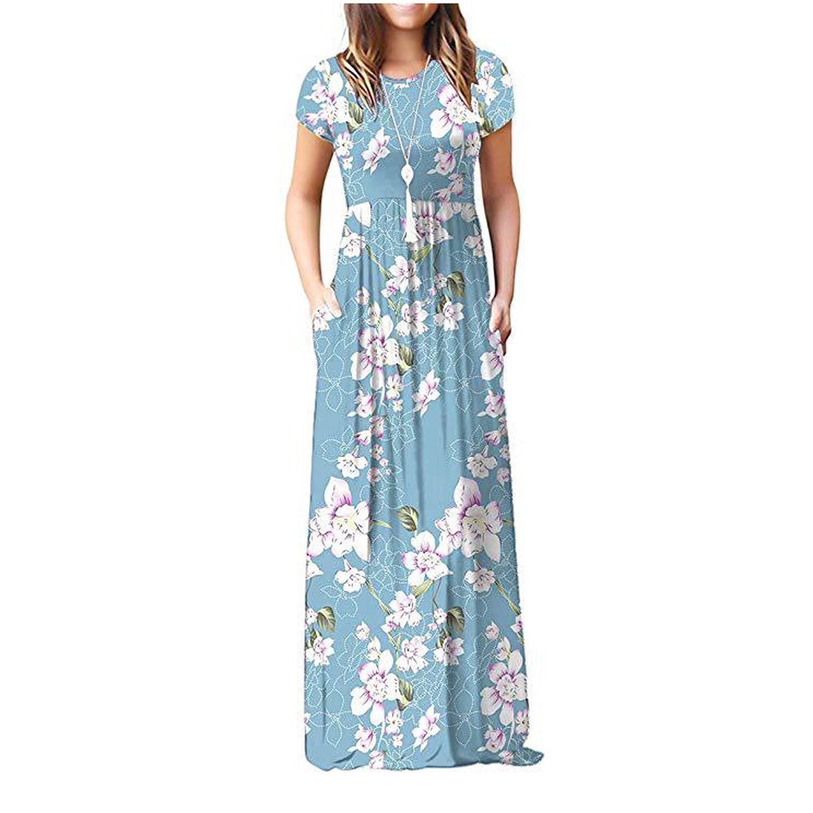 QWKLEAJ Plus Size Empire Waist Long Maxi Dress for Women - Flowy Casual Sundress with Pockets, Formal & Everyday Wear - Perfect for Beach, Wedding Guest, Office & Summer Outings
