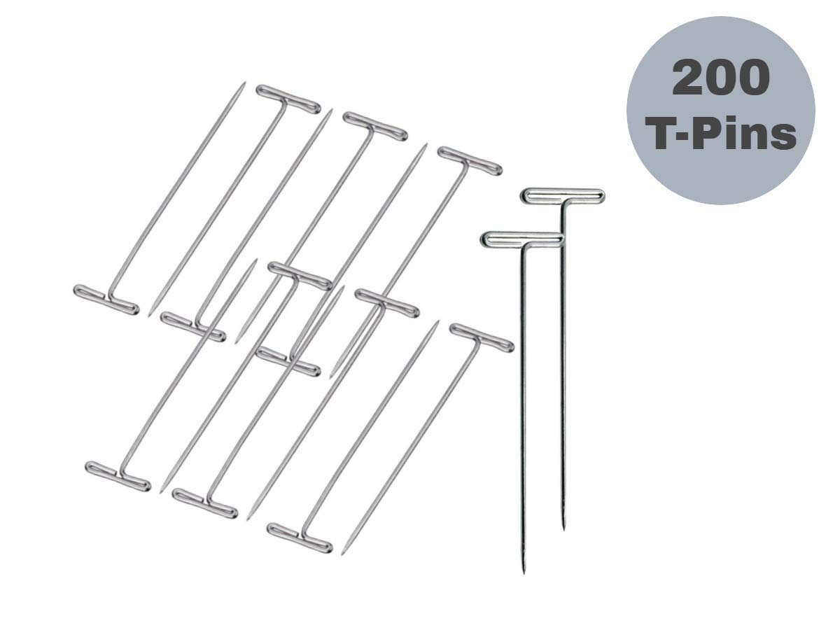 2 Inch T Pins for Knitting, Wigs & Sewing - 200 Pack for Craft & Office Use