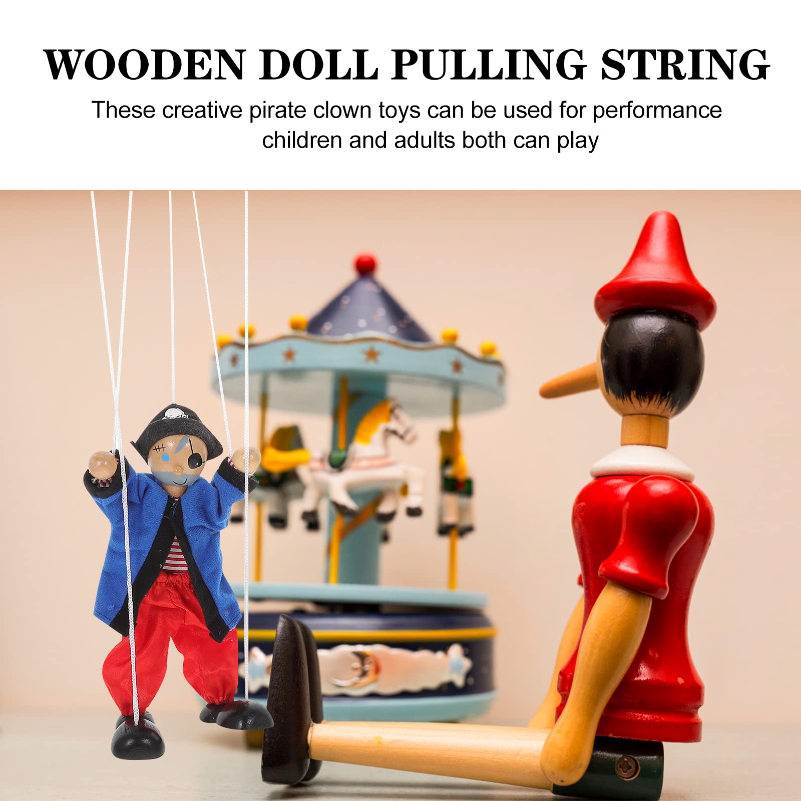 LUOZZY 2Pcs Wooden Pirate Marionette Puppet Set - Handcrafted Pull String Puppet Toys for Kids, Clown & Pirate Characters - Perfect for Birthday Parties, Holiday Gifts & Interactive Play (Blue) | Great for Storytelling, Classroom Activities & Family Entertainment