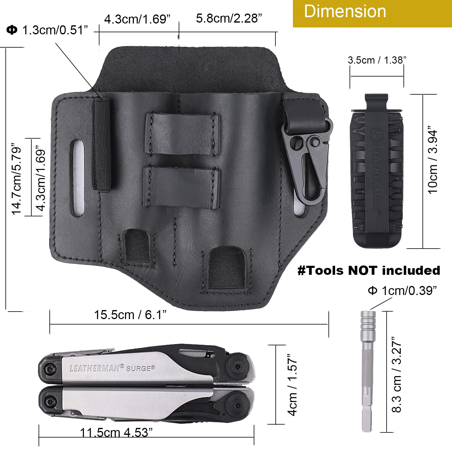 Gentlestache Multitool Belt Sheath - Premium EDC Leather Belt Organizer with Multitool Pouch, Flashlight & Pen Holder, Keychain Clip - Practical Everyday Carry Accessory for Men - Perfect for Hiking, Camping & Outdoor Adventures