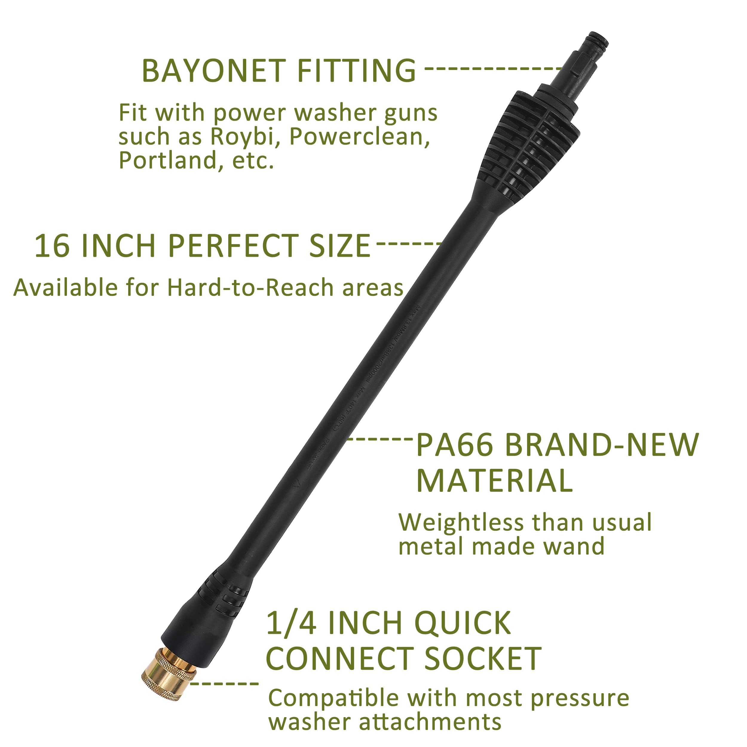 PWACCS 16 Inch Pressure Washer Accessories Kit - Power Washer Replacement Wand with 5 Spray Tips & Turbo Nozzle - Compatible with Ryobi, Portland, Husky Black - Perfect for Car Washing, Deck Cleaning & Home Maintenance