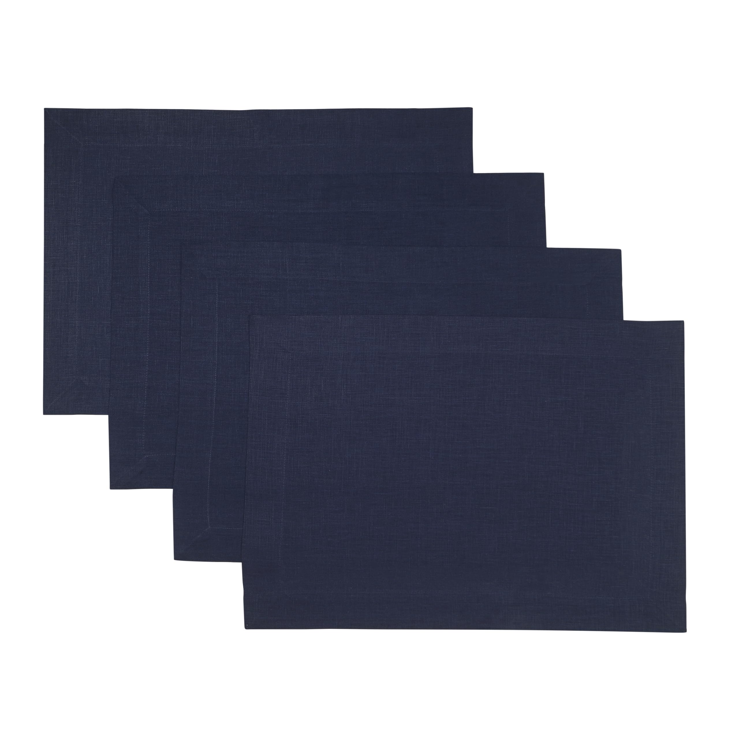 D'Moksha Homes 100% Pure Linen Placemats Set of 4 - Navy Blue 14x19 Inch Washable Table Mats for Dining, Kitchen & Spring Decor - Elegant Table Setting Accessories
