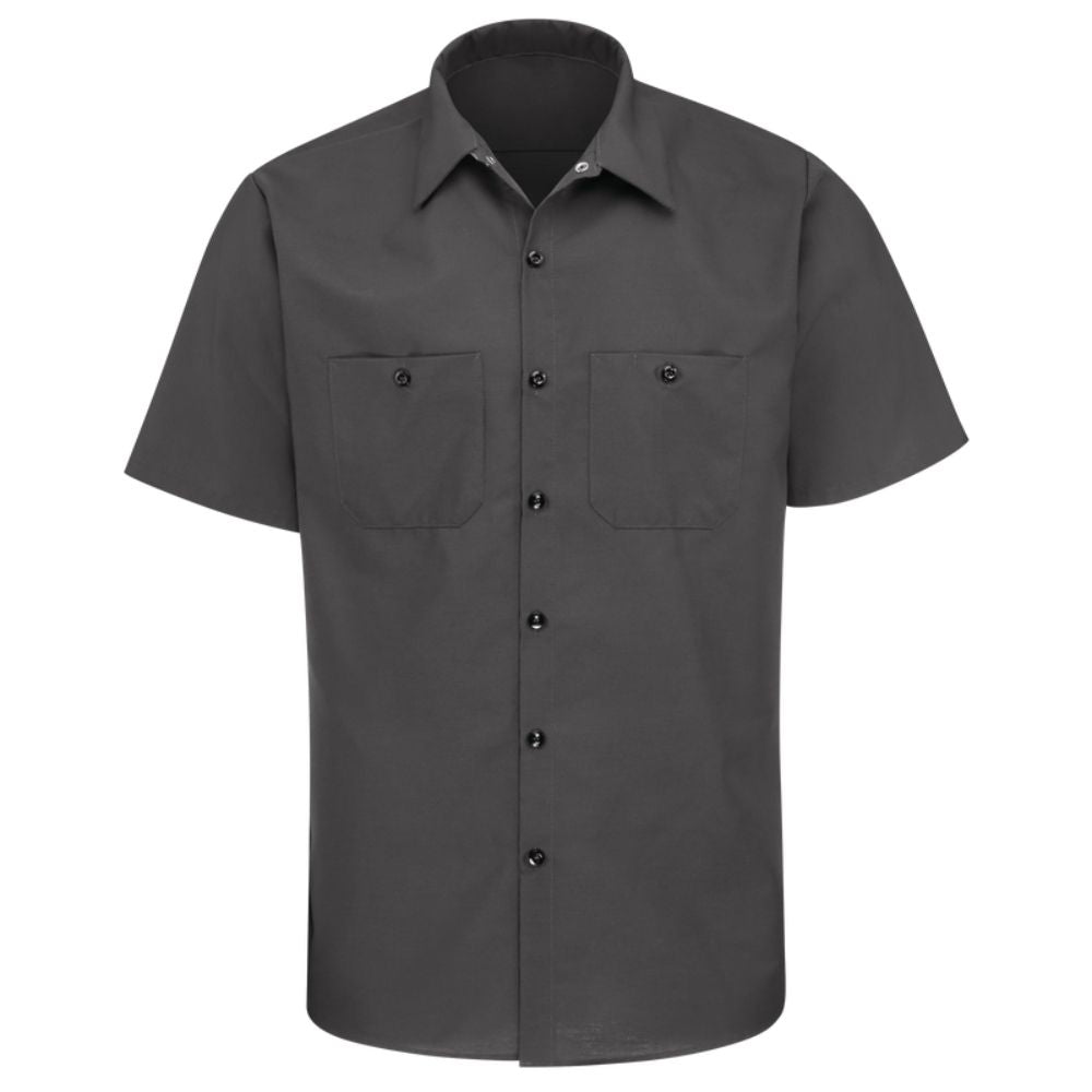 Red Kap Men's Short Sleeve Industrial Work Shirt - Durable Cotton Twill, Moisture-Wicking, Charcoal (SP24CH) - Perfect for Construction, Warehouse & Mechanic Work