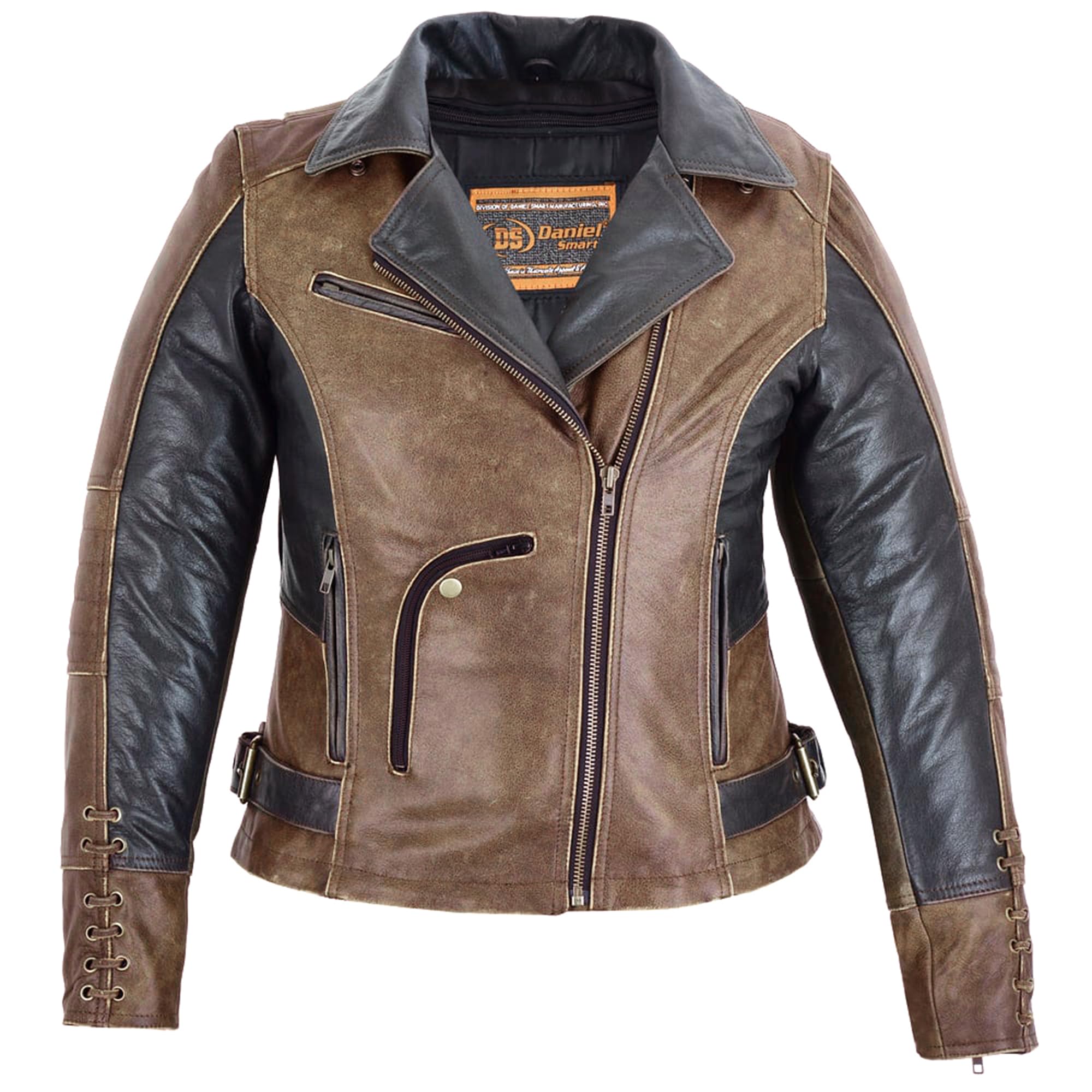 Daniel Smart Women's Motorcycle Jacket - Premium Biker Leather Jacket with Grommet Detailing, Lace Design & Armory Pocket for Riding, Fashion & Outdoor Adventures