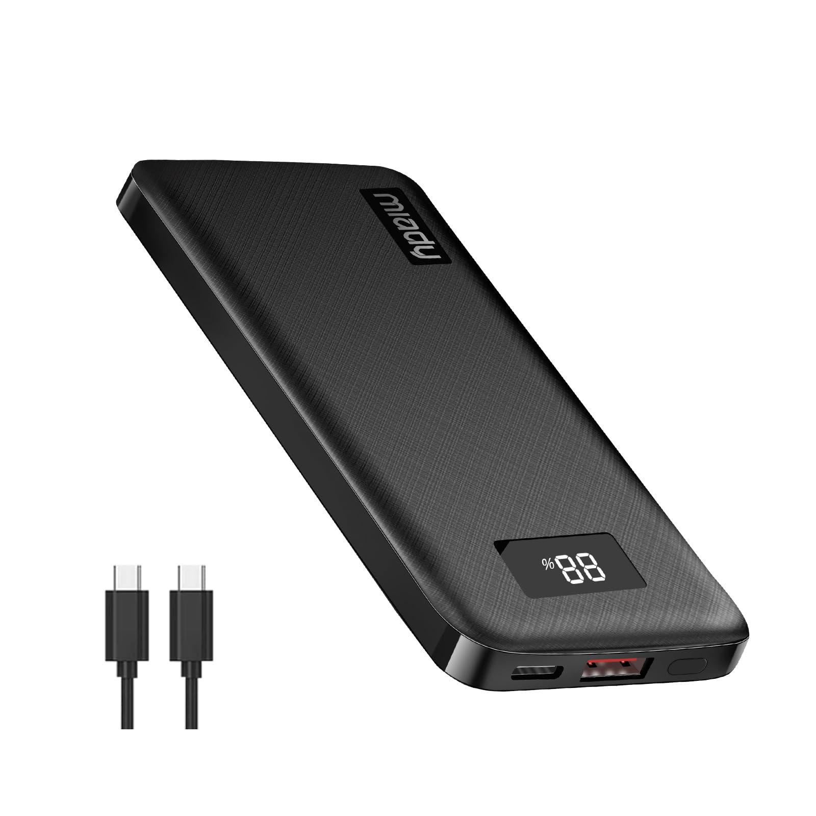 Miady 10000mAh PD 20W Fast Charging Power Bank with USB-C & LED Display - Portable Charger for iPhone 16/15/14, Samsung S24/S22, Google Pixel, iPad & Android Devices | Perfect for Travel, Camping & Emergency Backup (Black)