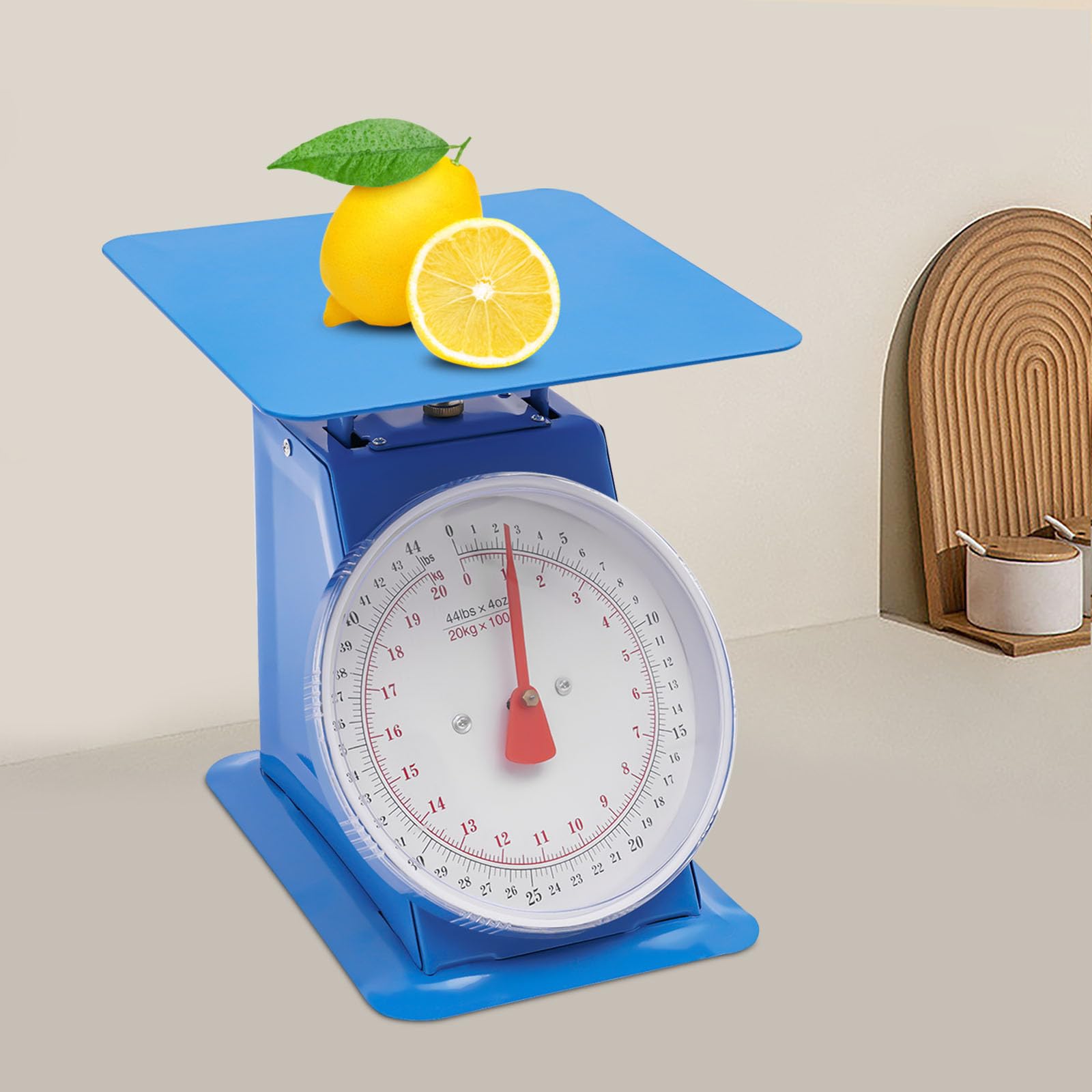 44 LBS Heavy Duty Stainless Steel Mechanical Scale - Industrial Portion Control Dial Scale for Kitchen, Food & Commercial Use | Durable Tabletop Spring Scale with Stainless Steel Platform | Perfect for Baking, Meal Prep & Restaurant Portioning