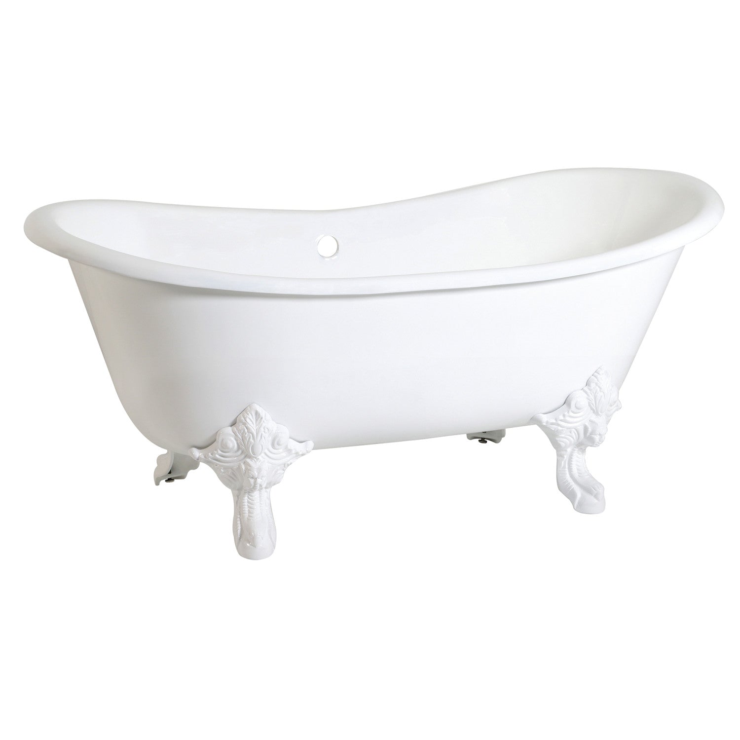 Aqua Eden 67 Inch White Cast Iron Oval Double Slipper Clawfoot Bathtub - No Faucet Drillings - Vintage Freestanding Soaking Tub for Bathroom & Spa Relaxation