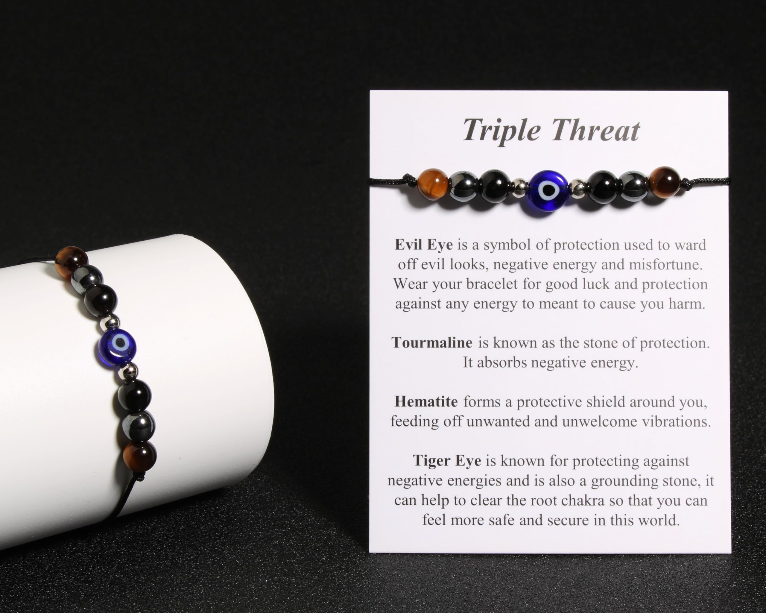 Triple Protection Bracelet - Black Tourmaline & Obsidian Negative Energy Blocker for Women & Men | Spiritual Healing Jewelry | Perfect Gift for Him Her | Wear for Meditation, Stress Relief & Positive Energy