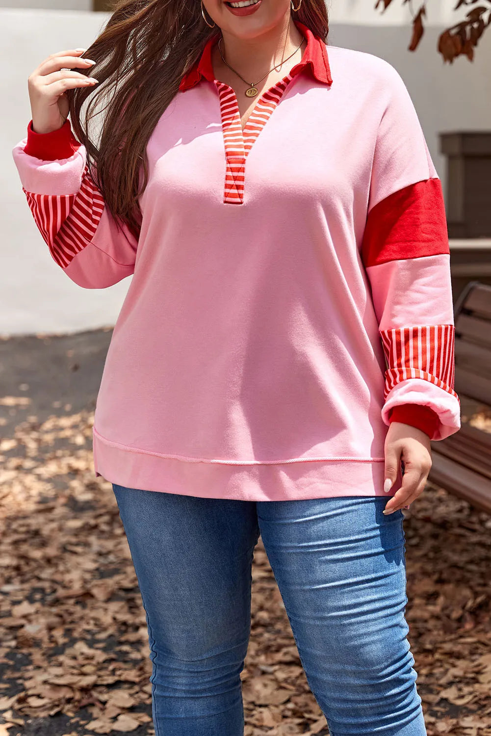 **Plus Size Long Sleeve Sweatshirt for Women - Cozy Fleece Pullover with Thumb Holes - Perfect for Casual Wear, Workouts & Layering in Fall & Winter**