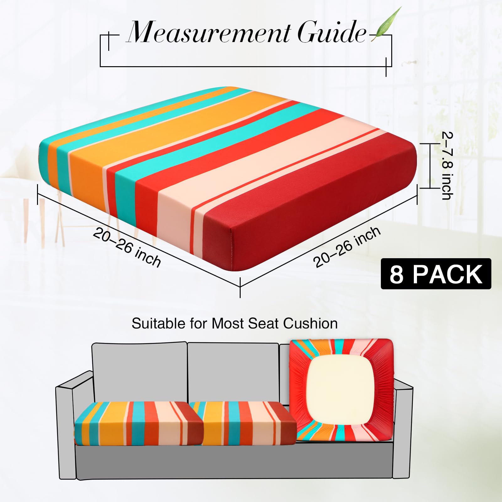 **Newwiee 8-Piece Stretch Sofa Cushion Covers - Waterproof Outdoor Patio Furniture Slipcovers, Soft & Durable Replacement Covers for Sofa, Chair, Loveseat (Trendy Colors) - Perfect for Backyard, Deck, Poolside & Garden**