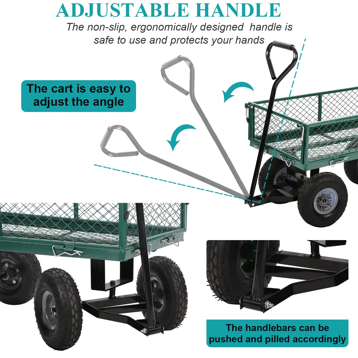 Heavy-Duty Steel Utility Cart - Outdoor Garden Wagon with Removable Mesh Sides & Wheels for Lawn, Yard Work, Gardening & Towing | Perfect for Landscaping, Home Improvement & Farm Use