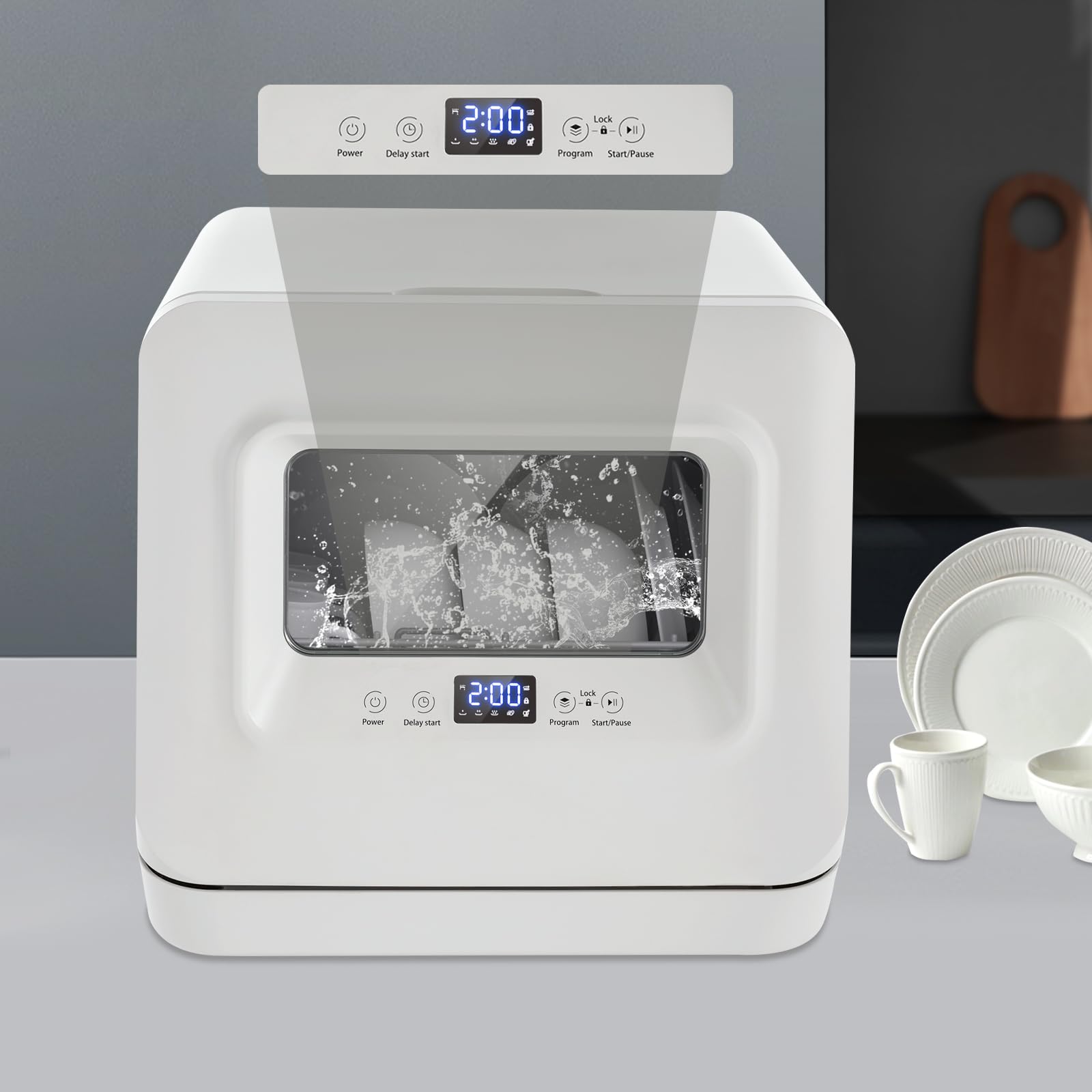 Portable Countertop Dishwasher - 785W Compact Dishwasher with 5 Wash Programs & 360° Spray Technology | IPX1 Waterproof Mini Dishwasher for Small Apartments, Dorms, RVs | Perfect for Kitchenettes, Studio Living & Mobile Homes (White, 120V)