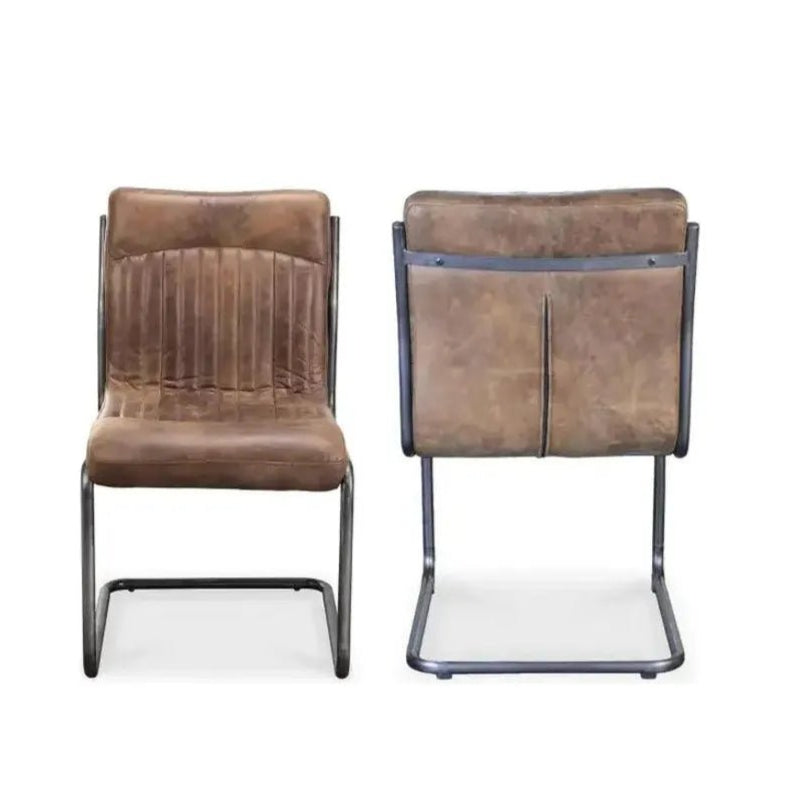 21 Inch Modern Leather Dining Chairs Set of 2 - Brown PU Leather Upholstered Side Chairs for Kitchen, Dining Room, Restaurant & Office (Pair)